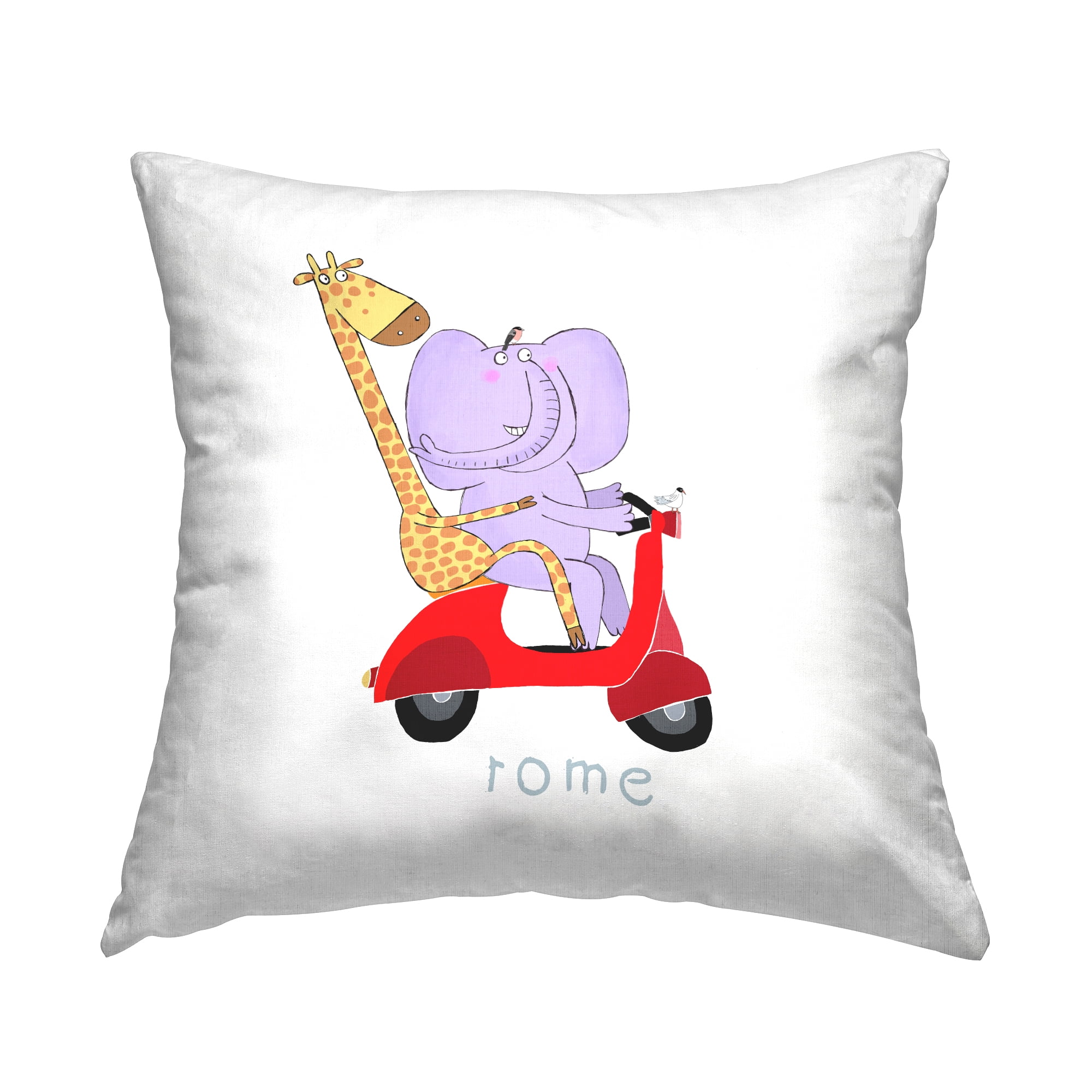 Stupell Industries Rome Italy Giraffe & Elephant Square Decorative Printed Throw Pillow, 18 x 18,
