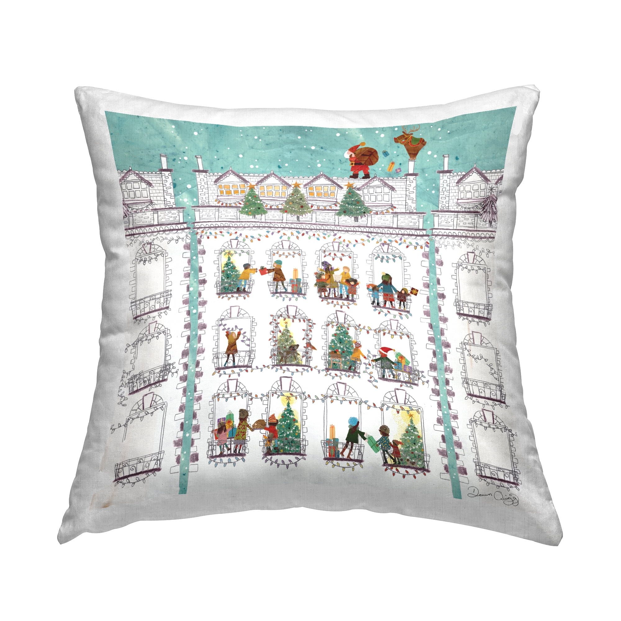 Stupell Industries Rooftop Santa Claus Urban Town Printed Throw Pillow Design by Dawn Quigg