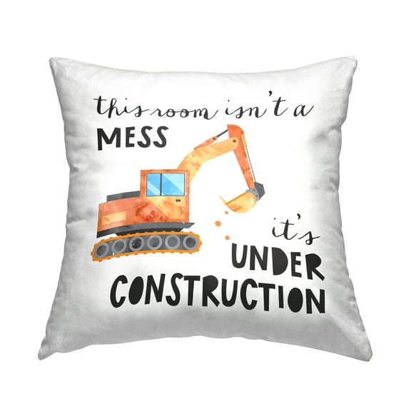 Stupell Industries Room Under Construction Kids Bulldozer Phrase Design by Jennifer McCully Throw Pillow