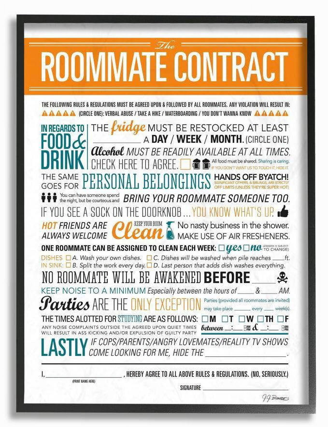 Stupell Industries Roommate Contract Funny Word Design Framed Wall Art by Jadei Graphics