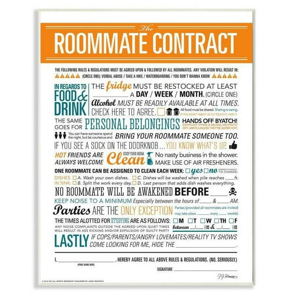 Stupell Industries Roommate Contract Funny Word Design Wall Plaque by Jadei Graphics