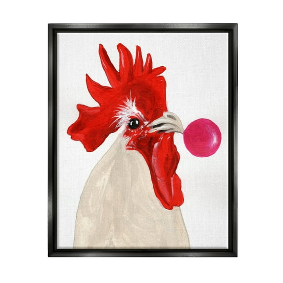 Stupell Industries Rooster Blowing Bubblegum Animals & Insects Painting Black Floater Framed Art Print Wall Art, 17 x 21