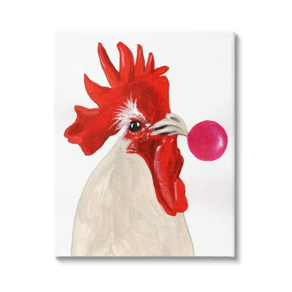 Stupell Industries Rooster Blowing Bubblegum Animals & Insects Painting Gallery Wrapped Canvas Print Wall Art, 16 x 20