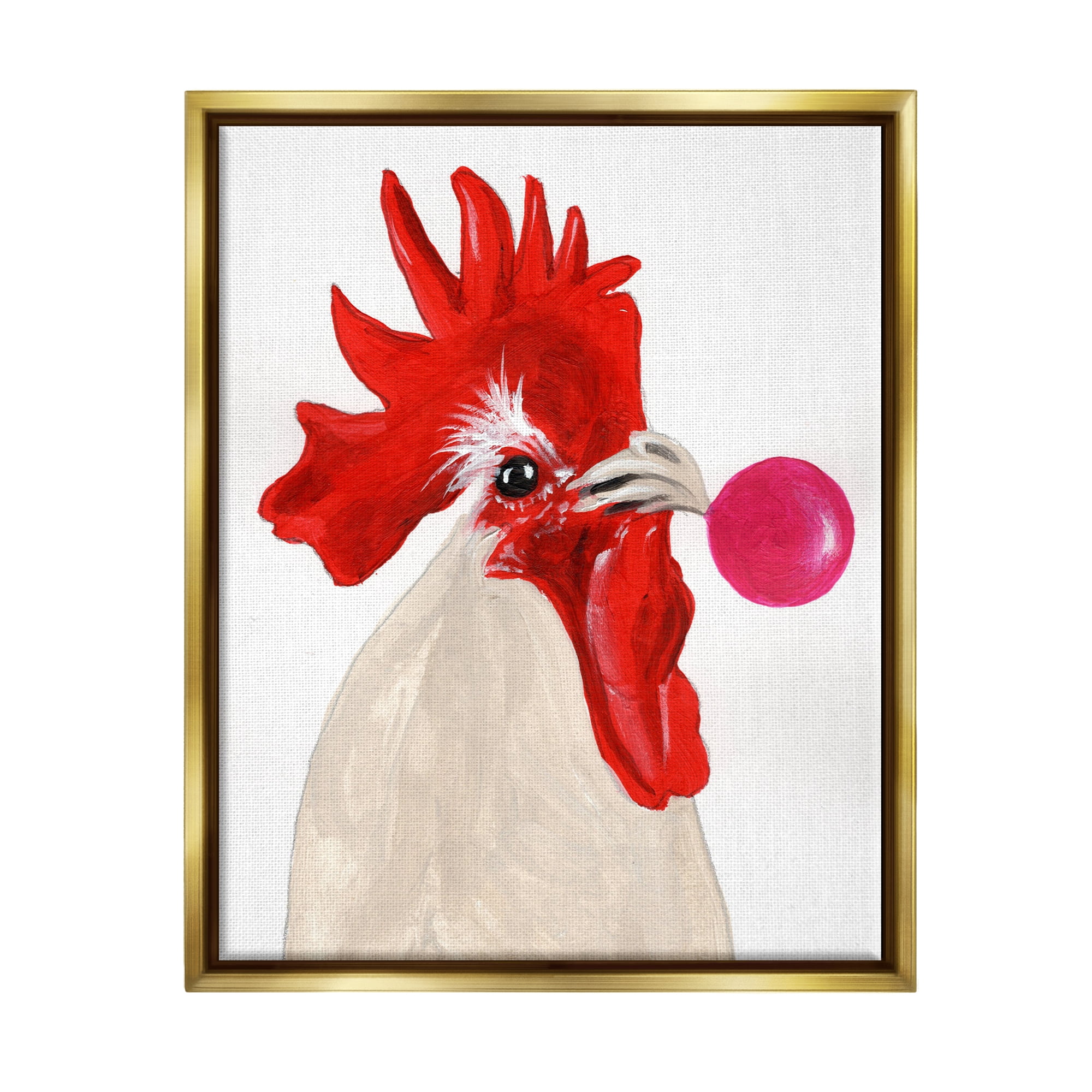 Stupell Industries Rooster Blowing Bubblegum Animals & Insects Painting Gold Floater Framed Art Print Wall Art, 25 x 31