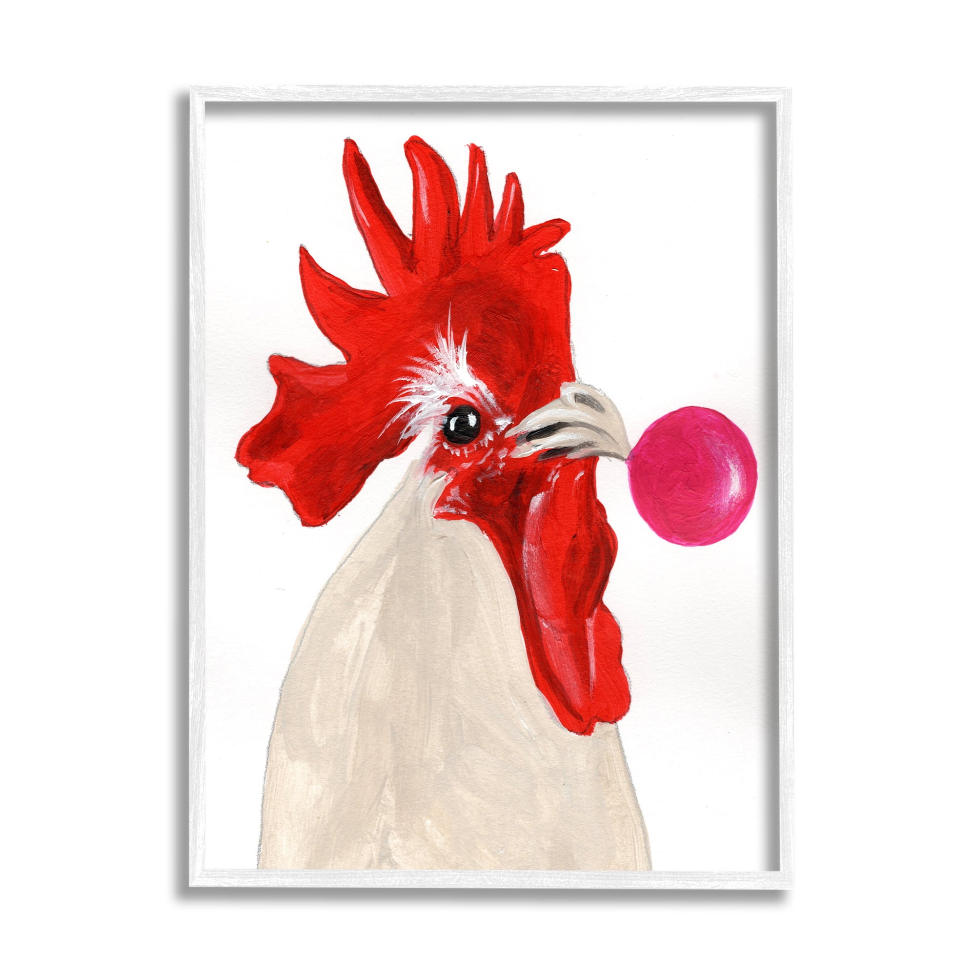 Stupell Industries Rooster Blowing Bubblegum Animals & Insects Painting White Framed Art Print Wall Art, 24 x 30