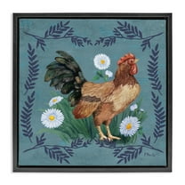 Stupell Industries Rooster & Daisies Animals & Insects Painting Black Floater Framed Canvas Art Print Wall Art, 18 x 18