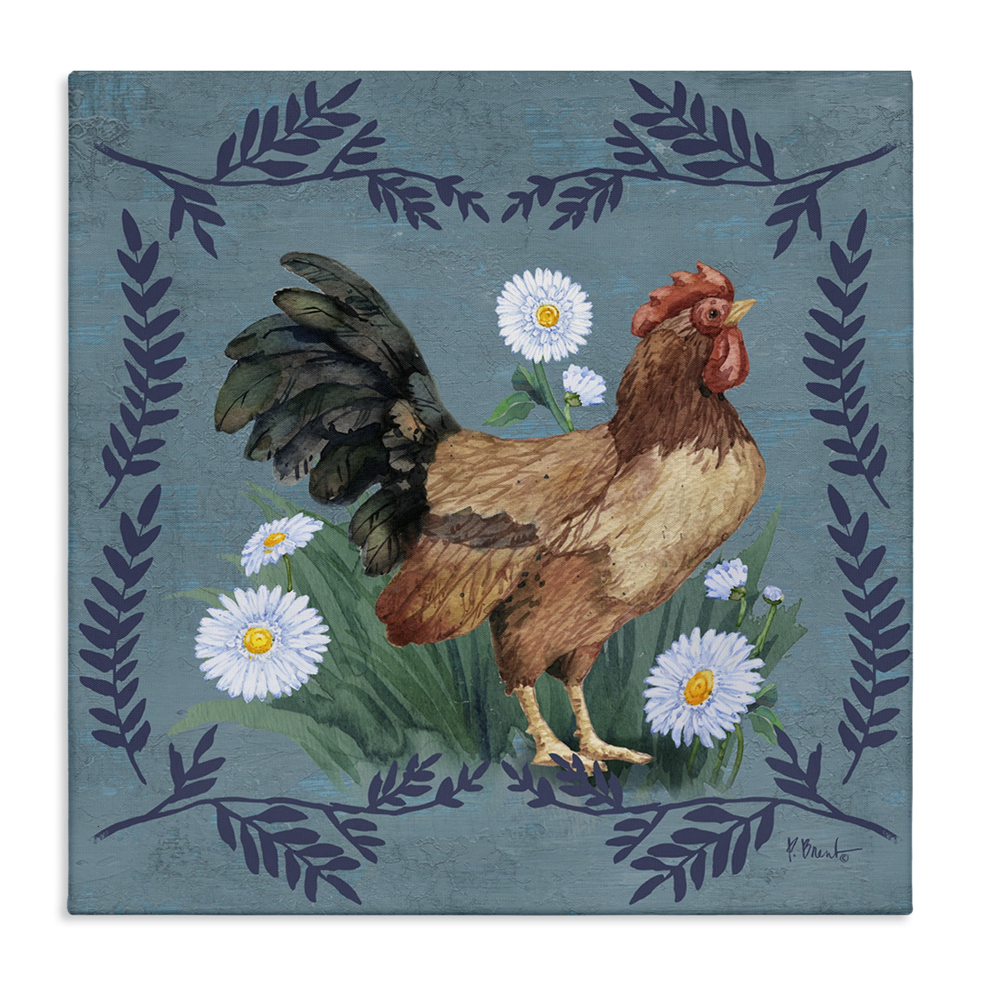 Stupell Industries Rooster & Daisies Animals & Insects Painting Gallery Wrapped Canvas Art Print Wall Art, 30 x 30