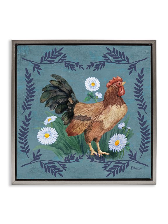 Industries Cottage Rooster & Daisies Gray Floating Frame Canvas Art, 25 x 25, by Paul Brent