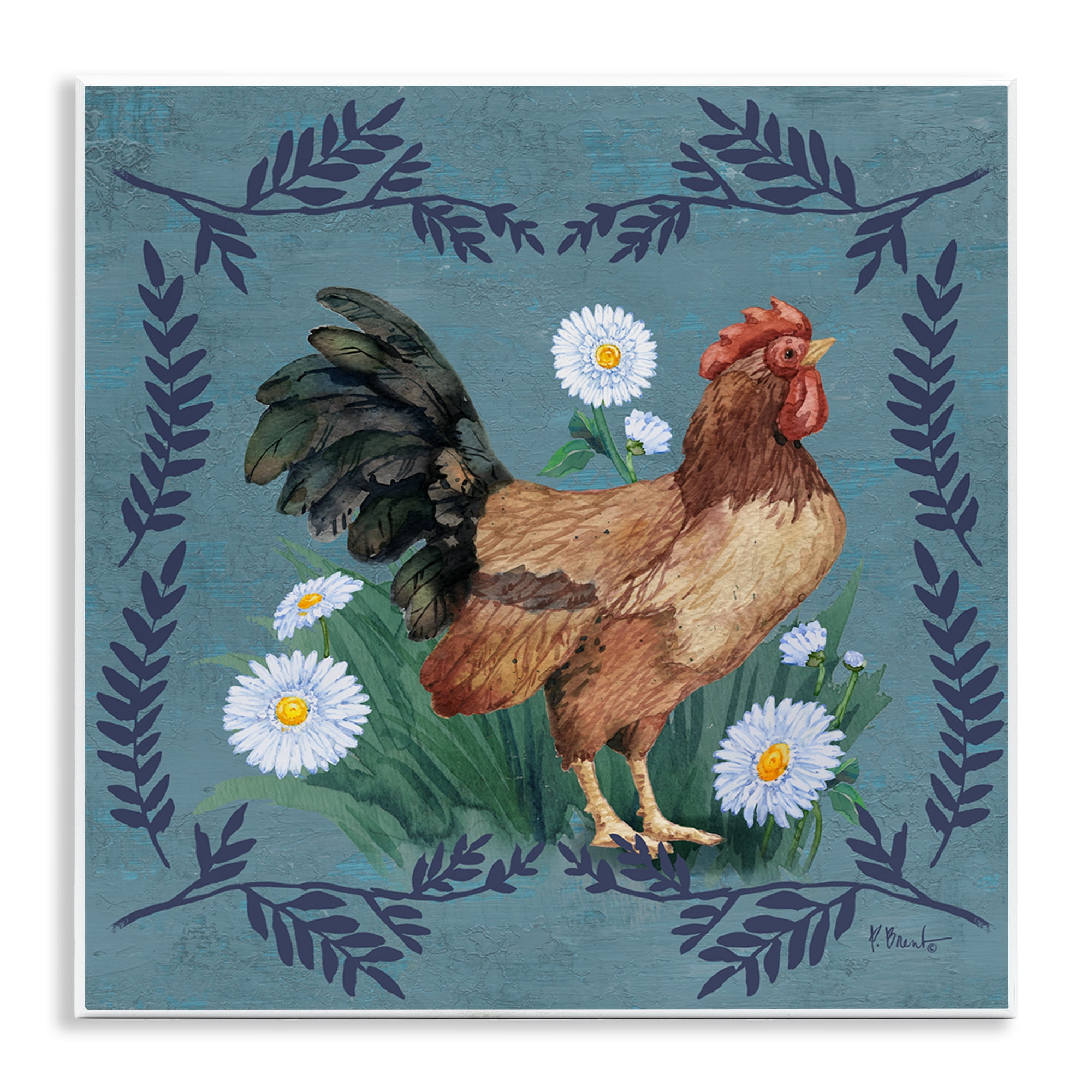 Stupell Industries Rooster & Daisies Animals & Insects Painting Unframed Art Print Wall Art, 12 x 12