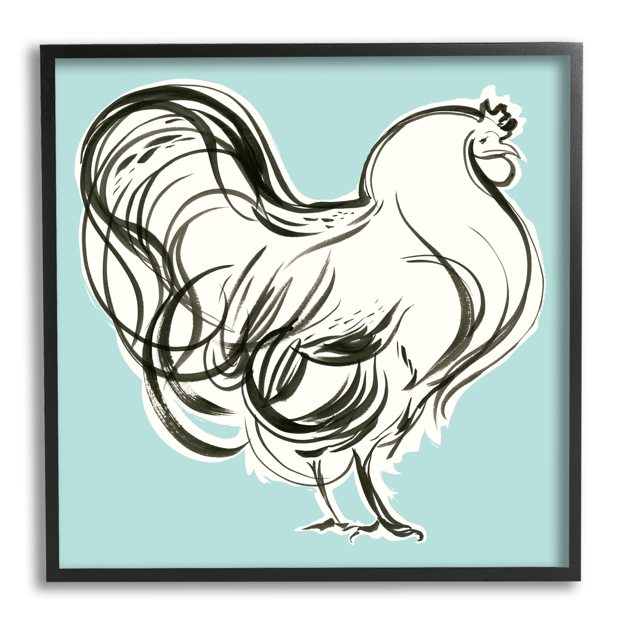 Stupell Industries Rooster Drawing on Blue Animals & Insects Painting Black Framed Art Print Wall Art, 17 x 17
