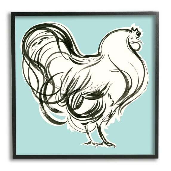 Stupell Industries Rooster Drawing on Blue Animals & Insects Painting Black Framed Art Print Wall Art, 24 x 24