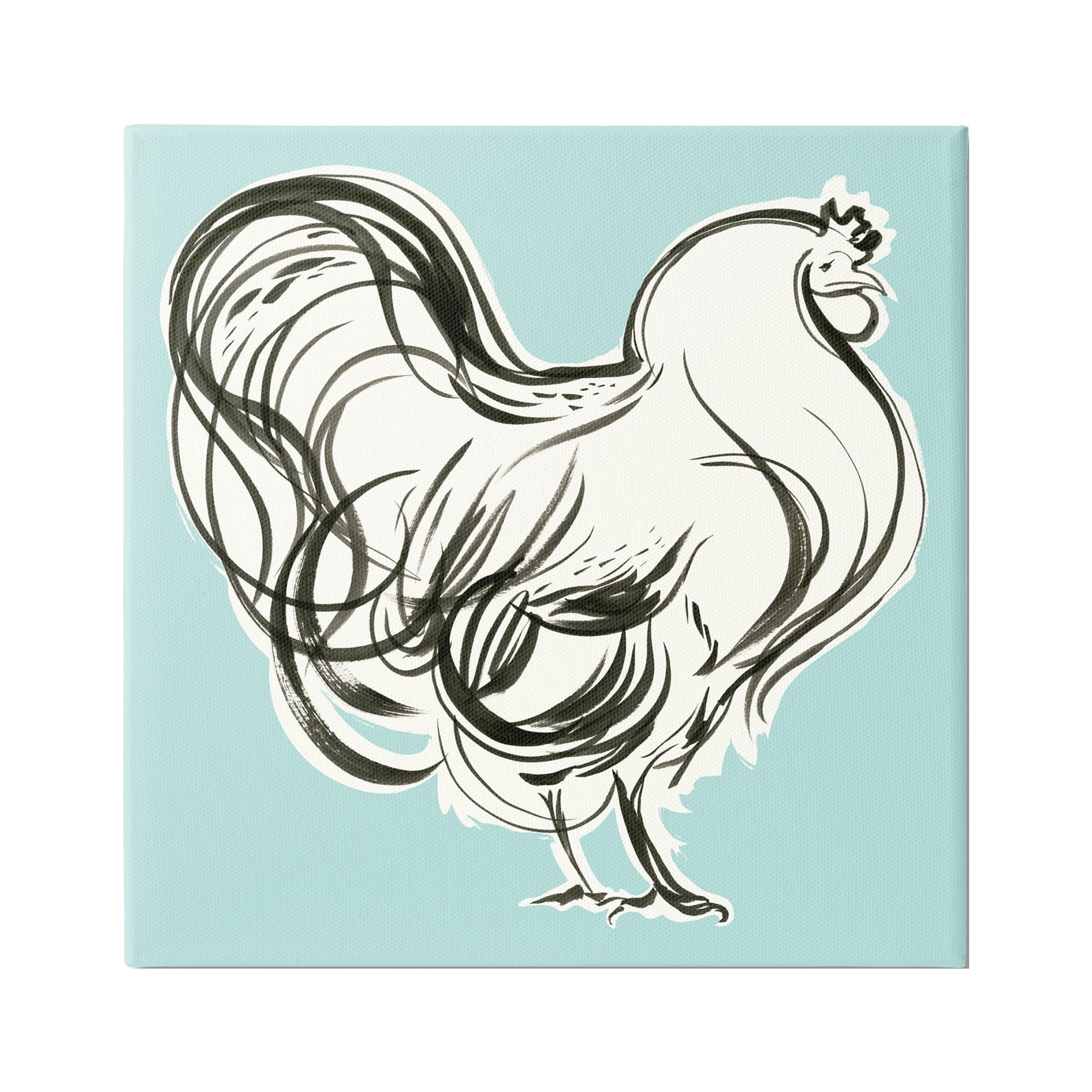 Stupell Industries Rooster Drawing on Blue Animals & Insects Painting Gallery Wrapped Canvas Print Wall Art, 36 x 36