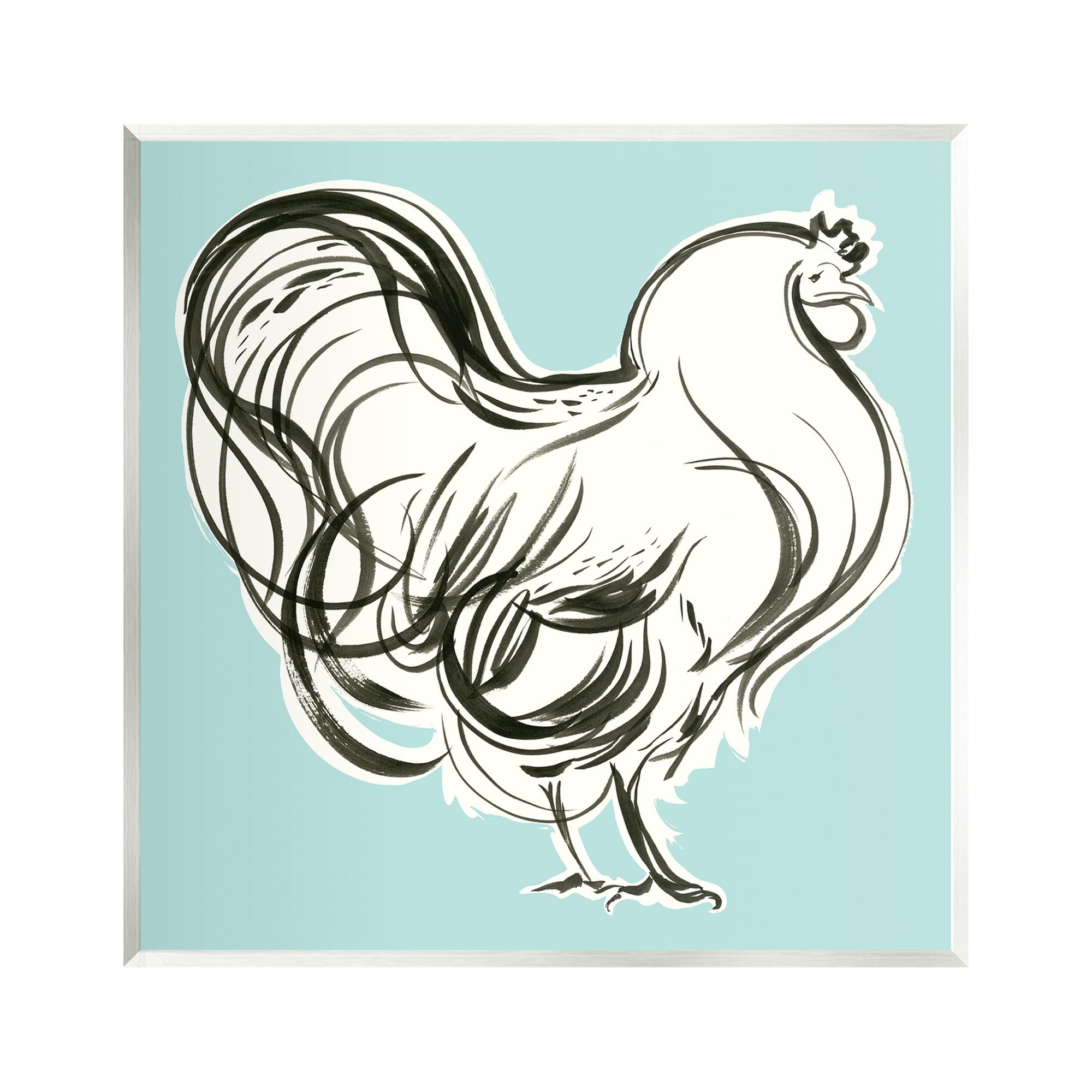 Stupell Industries Rooster Drawing on Blue Animals & Insects Painting Unframed Art Print Wall Art, 12 x 12