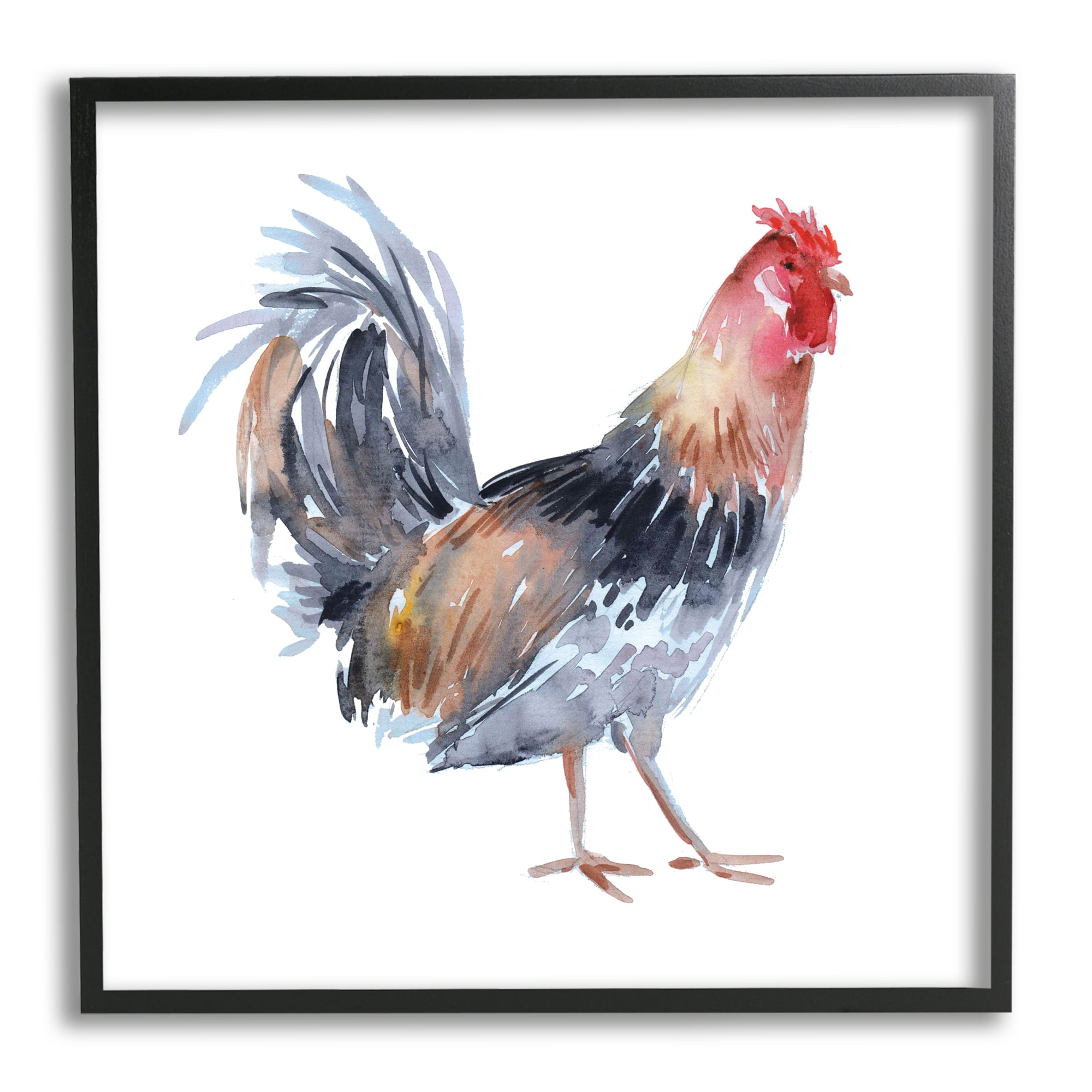Stupell Industries Rooster Farm Animal Portrait Animals & Insects Painting Black Framed Art Print Wall Art, 24 x 24