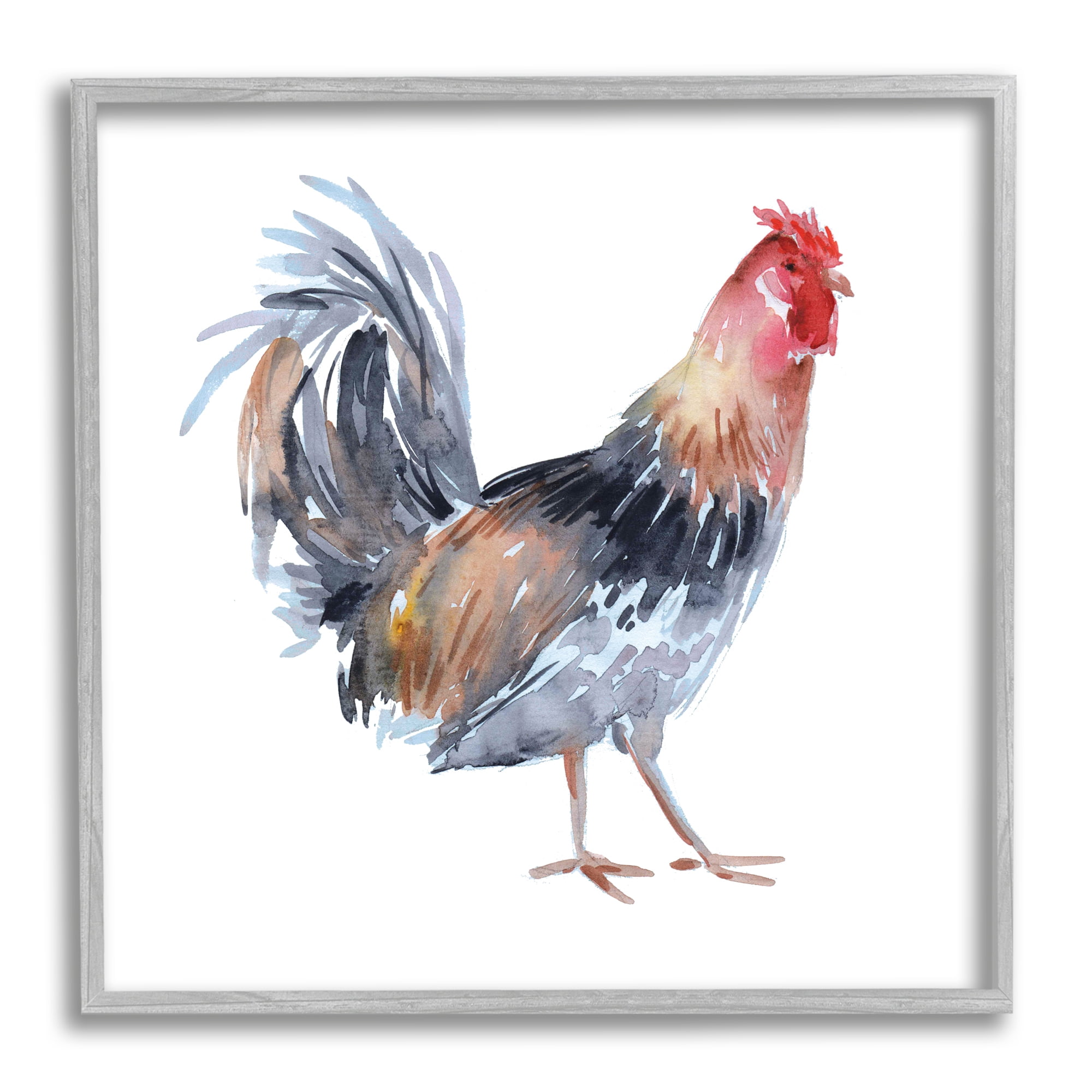 Stupell Industries Rooster Farm Animal Portrait Animals & Insects Painting Gray Framed Art Print Wall Art, 12 x 12