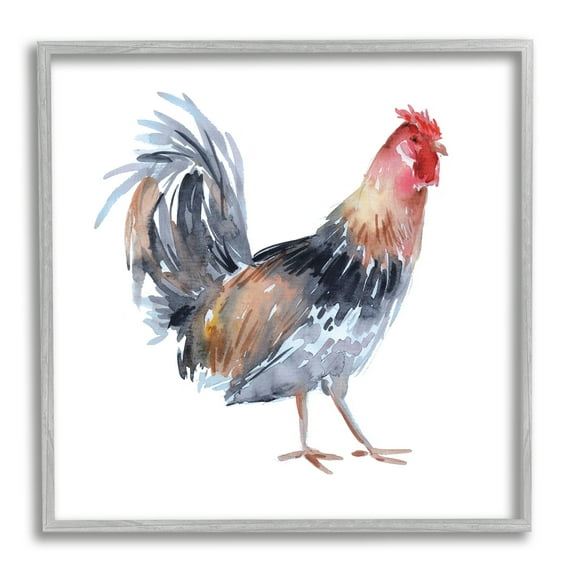 Stupell Industries Rooster Farm Animal Portrait Animals & Insects Painting Gray Framed Art Print Wall Art, 24 x 24