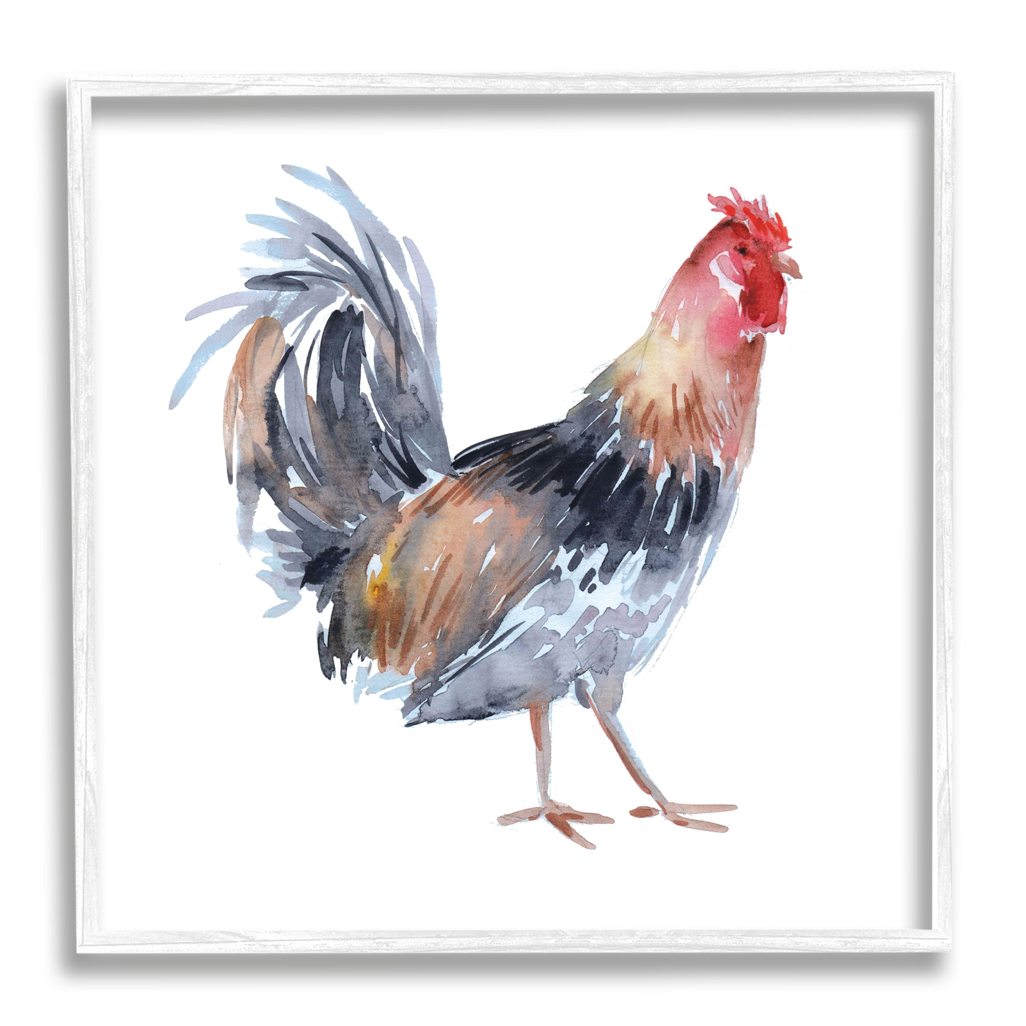 Stupell Industries Rooster Farm Animal Portrait Animals & Insects Painting White Framed Art Print Wall Art, 17 x 17