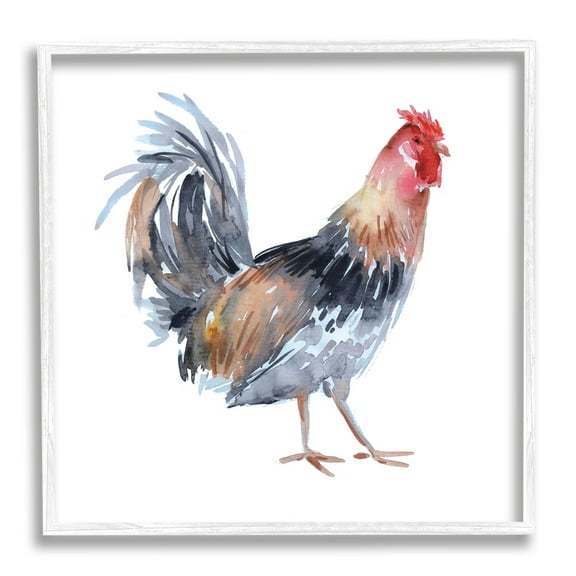Stupell Industries Rooster Farm Animal Portrait Animals & Insects Painting White Framed Art Print Wall Art, 24 x 24