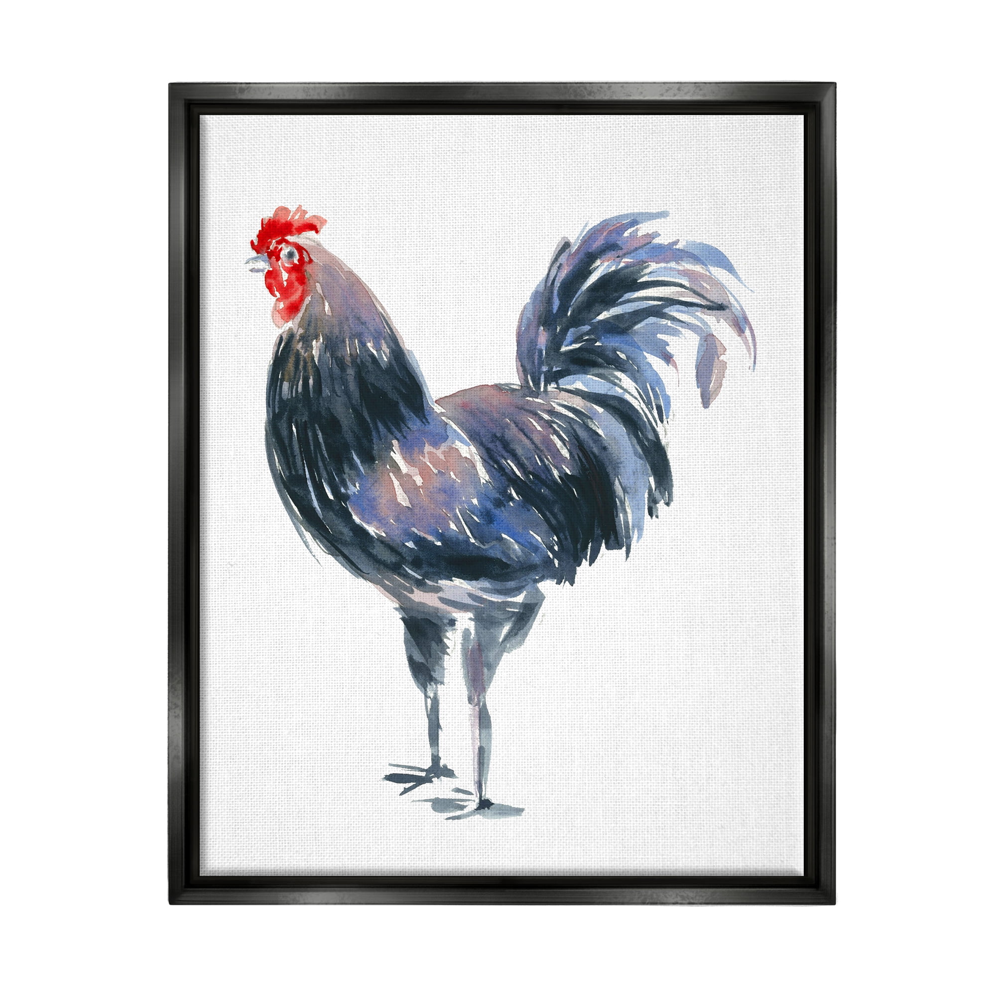 Stupell Industries Rooster Portrait on White Animals & Insects Painting Black Floater Framed Art Print Wall Art, 25 x 31