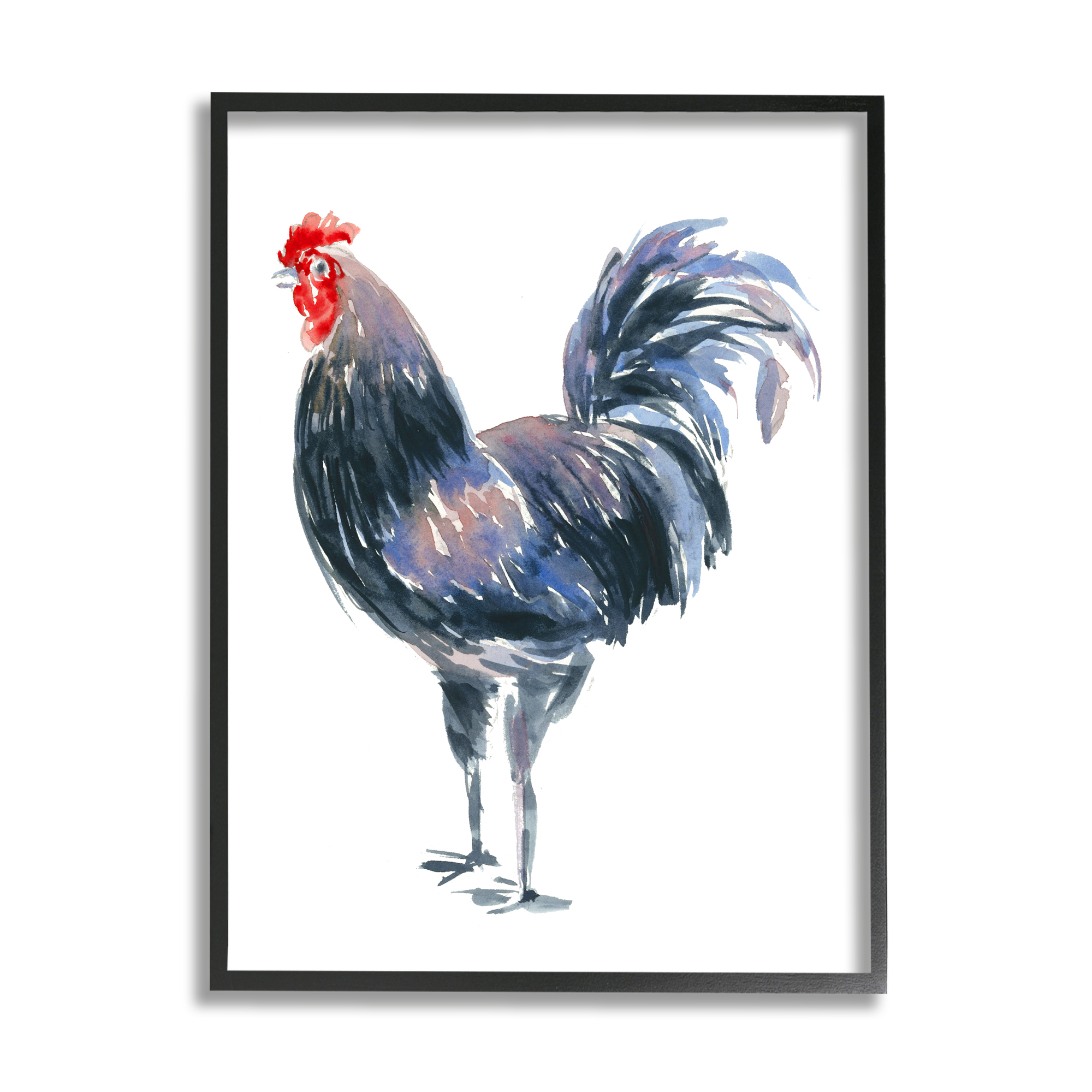 Stupell Industries Rooster Portrait on White Animals & Insects Painting Black Framed Art Print Wall Art, 24 x 30