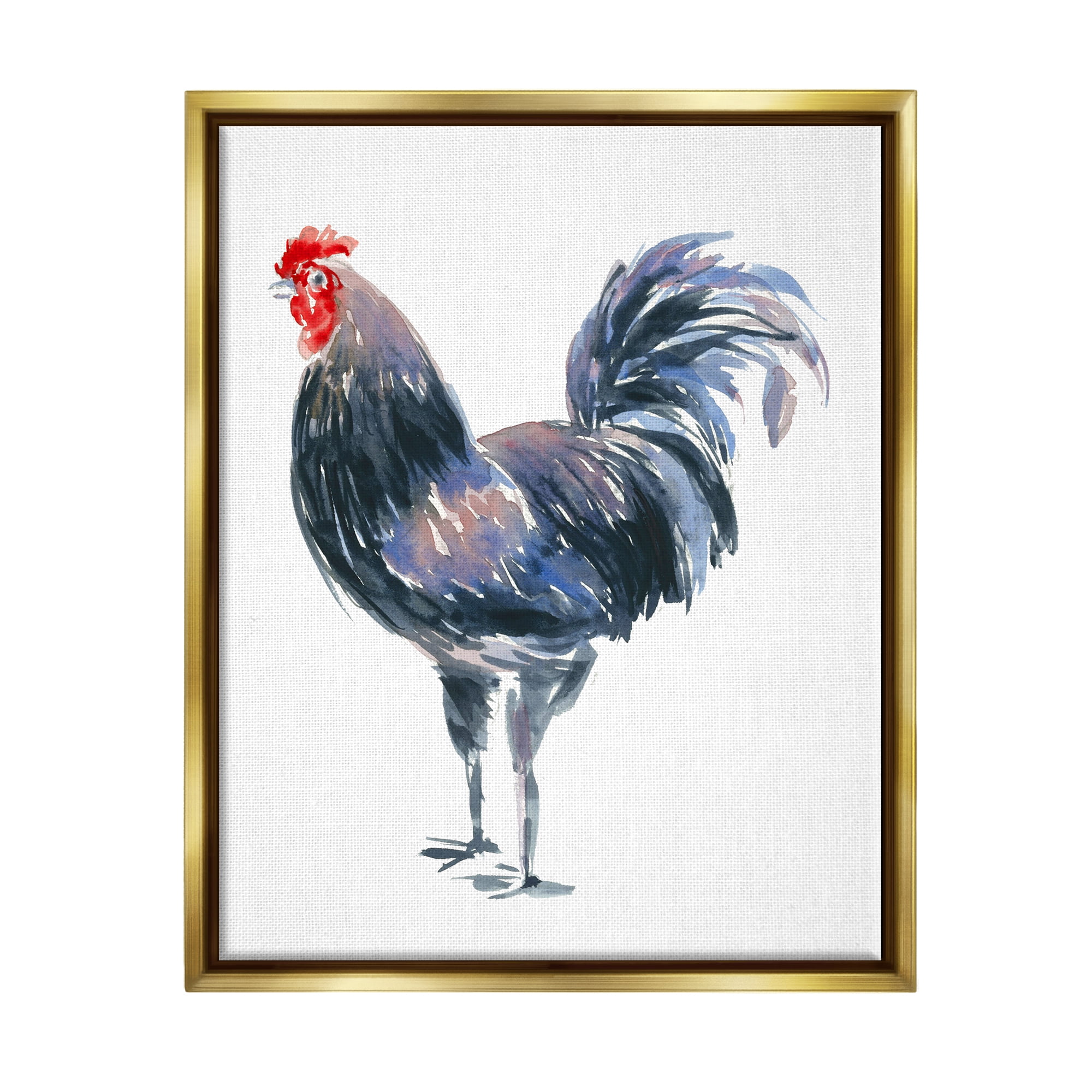 Stupell Industries Rooster Portrait on White Animals & Insects Painting Gold Floater Framed Art Print Wall Art, 17 x 21