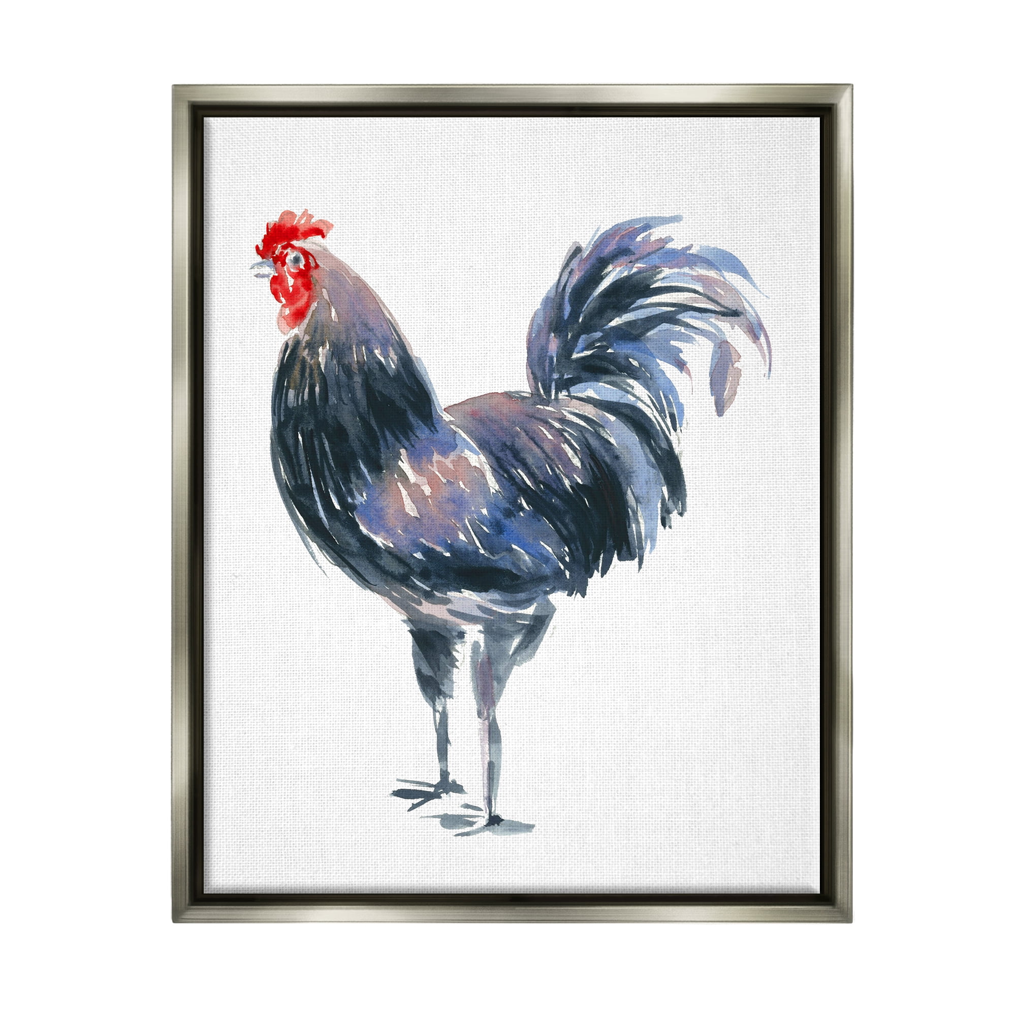 Stupell Industries Rooster Portrait on White Animals & Insects Painting Gray Floater Framed Art Print Wall Art, 25 x 31