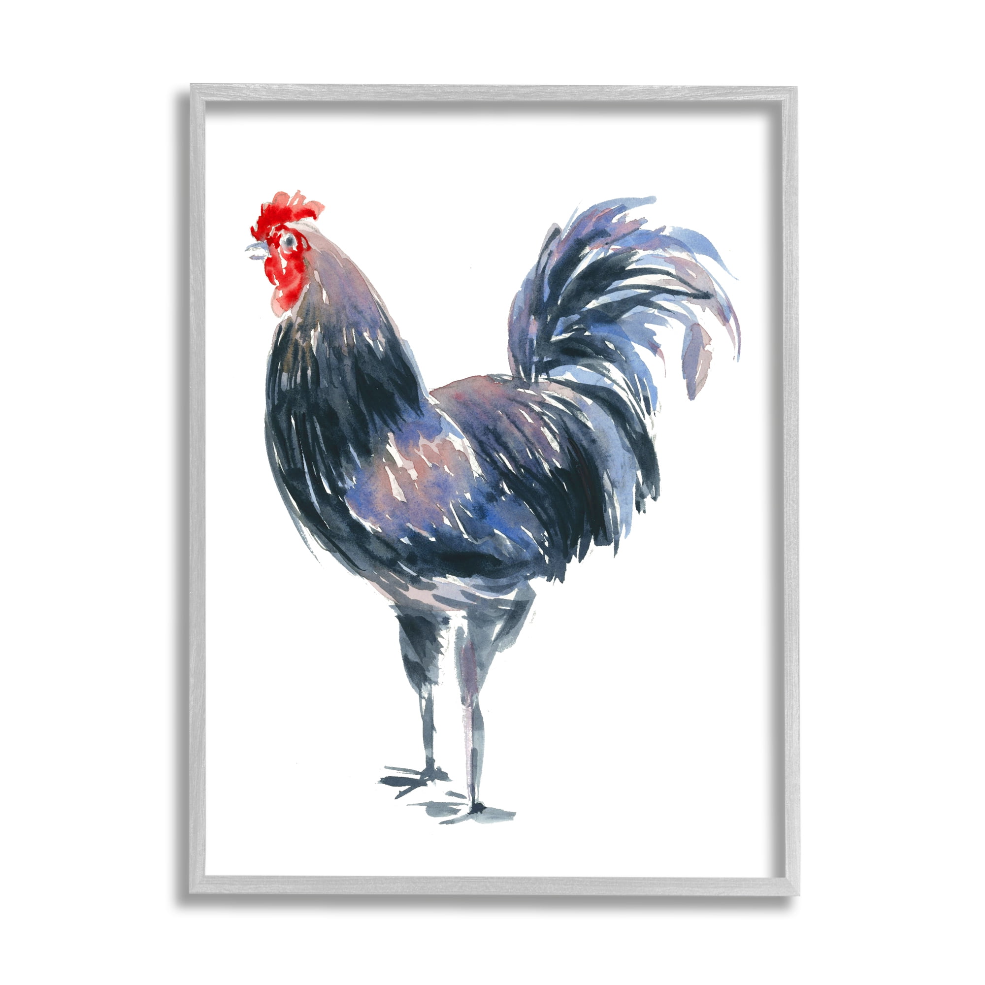Stupell Industries Rooster Portrait on White Animals & Insects Painting Gray Framed Art Print Wall Art, 11 x 14