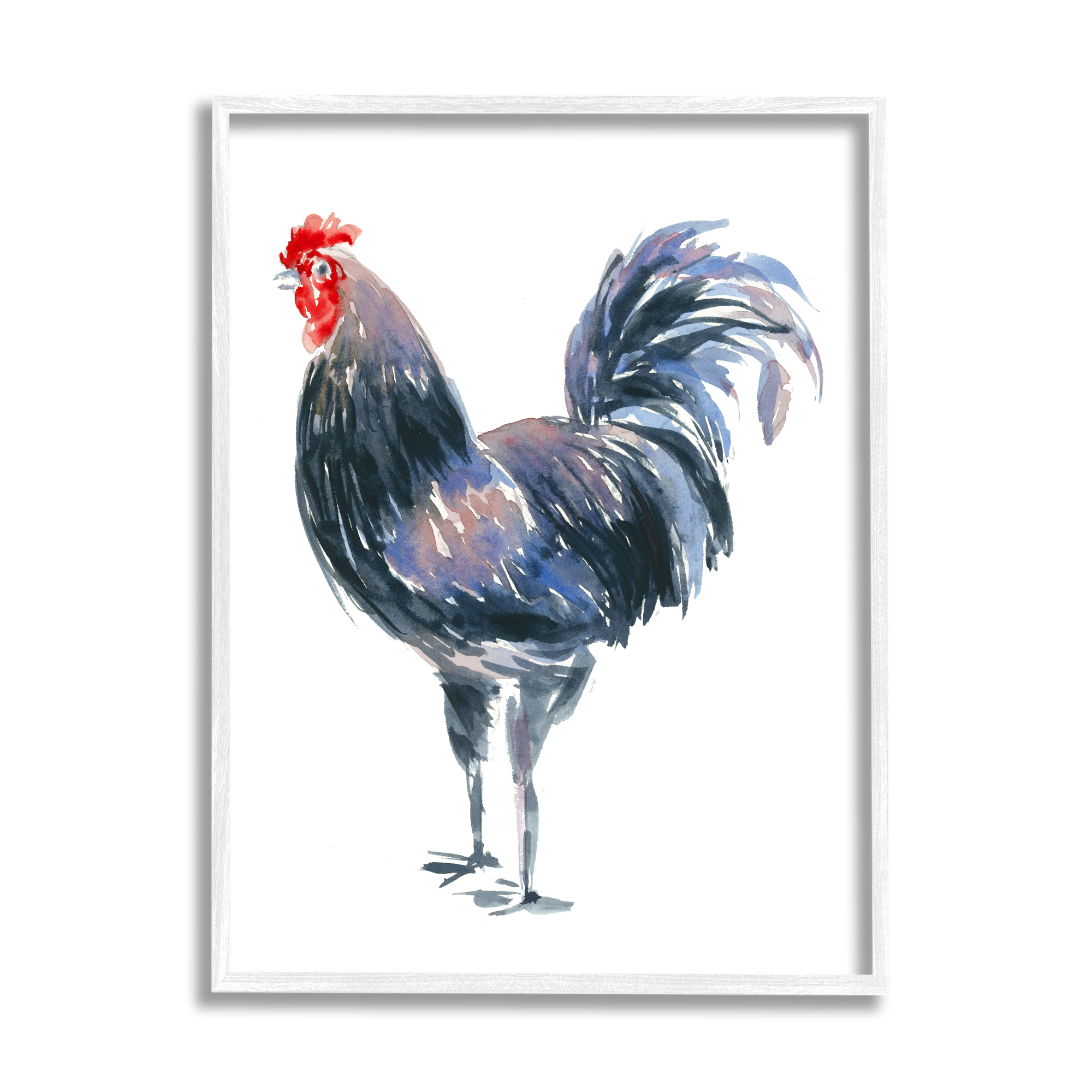 Stupell Industries Rooster Portrait on White Animals & Insects Painting White Framed Art Print Wall Art, 24 x 30