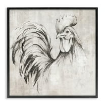 Stupell Industries Rooster Sketch Impression Animals Drawing Black Framed Art Print Wall Art, 12 x 12