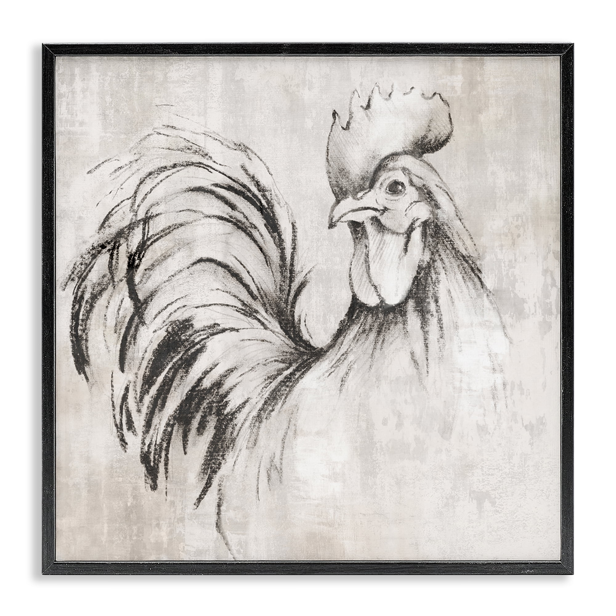 Stupell Industries Rooster Sketch Impression Animals Drawing Black Framed Art Print Wall Art, 17 x 17