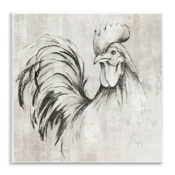 Stupell Industries Rooster Sketch Impression Animals Drawing Unframed Art Print Wall Art, 12 x 12
