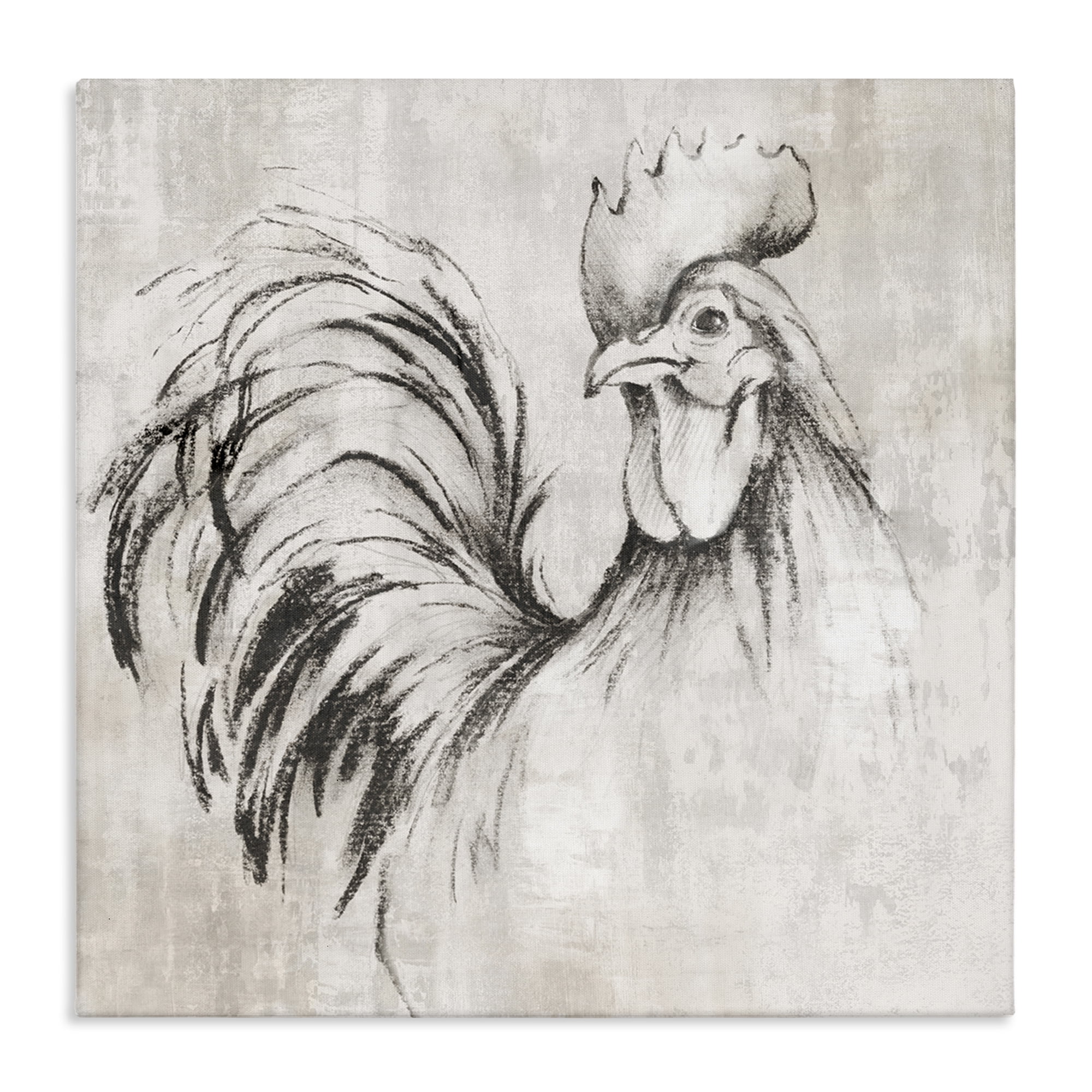 Stupell Industries Rooster Sketch Impression Animals Drawing Wrapped Canvas Art Print Wall Art, 30 x 30