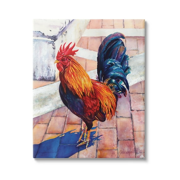 Stupell Industries Rooster Standing on Bricks Animals & Insects Painting Gallery Wrapped Canvas Print Wall Art, 24 x 30