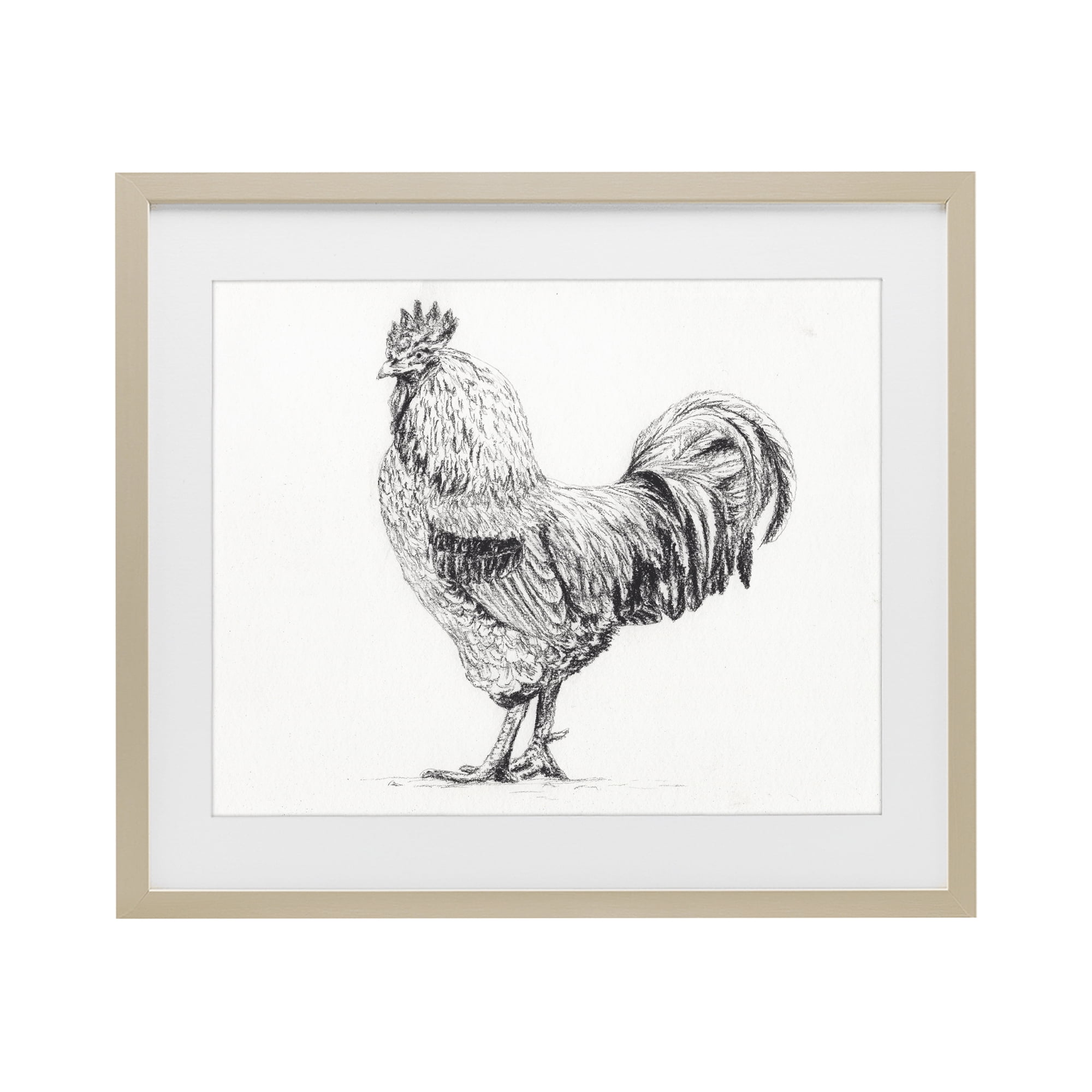 Stupell Industries Rooster in Charcoal Birch Framed Print Under Glass, design by Leah Noel Art