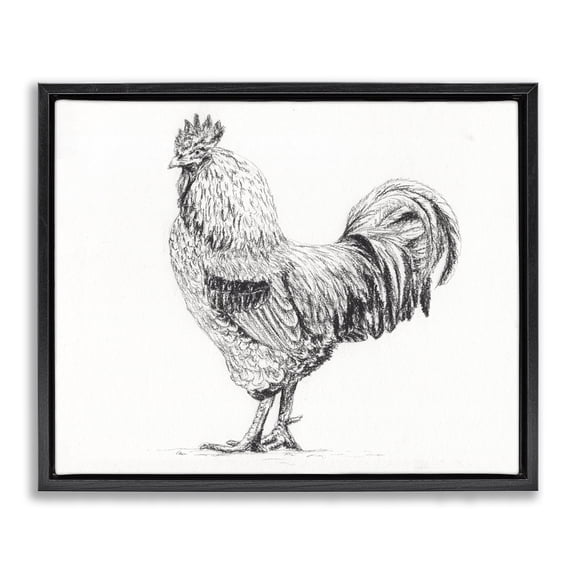 Stupell Industries Rooster in Charcoal Black Framed Floater Canvas Wall Art, design by Leah Noel Art