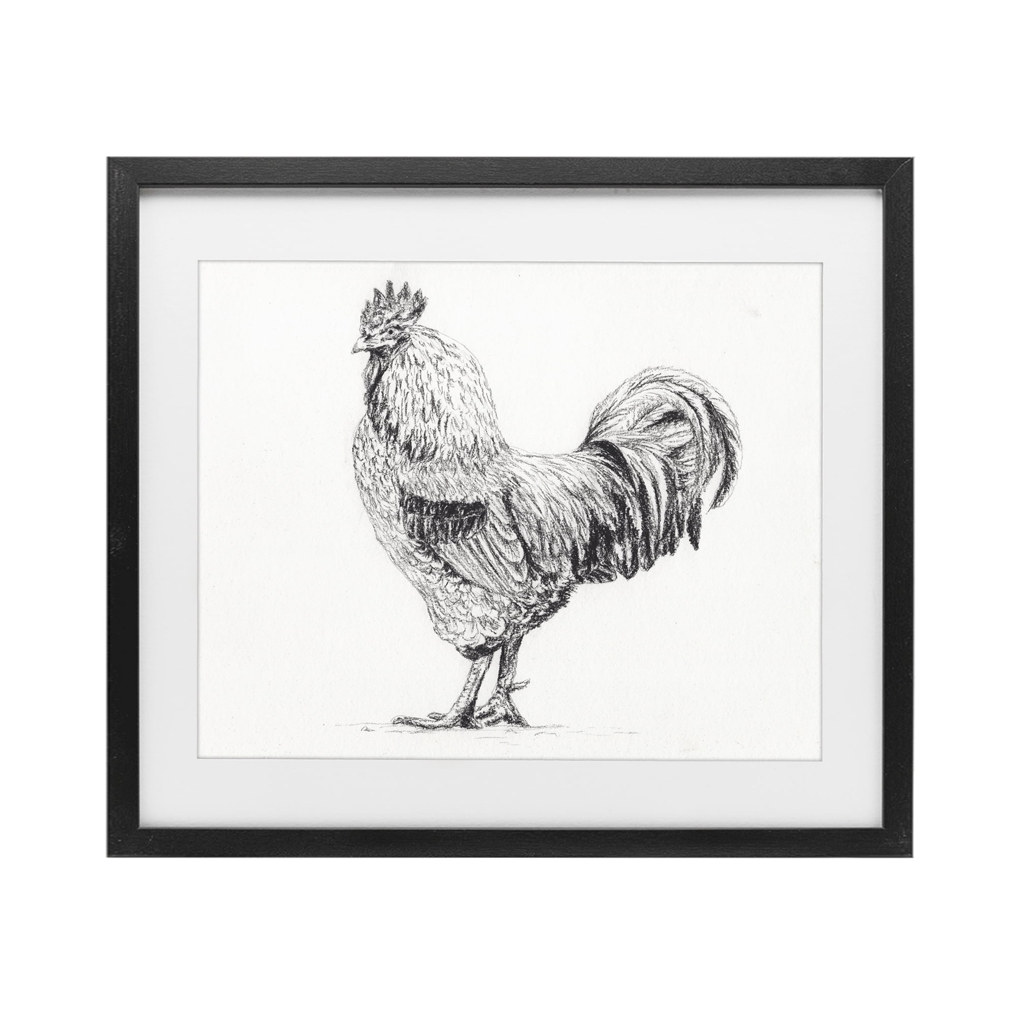 Stupell Industries Rooster in Charcoal Black Framed Print Under Glass, design by Leah Noel Art