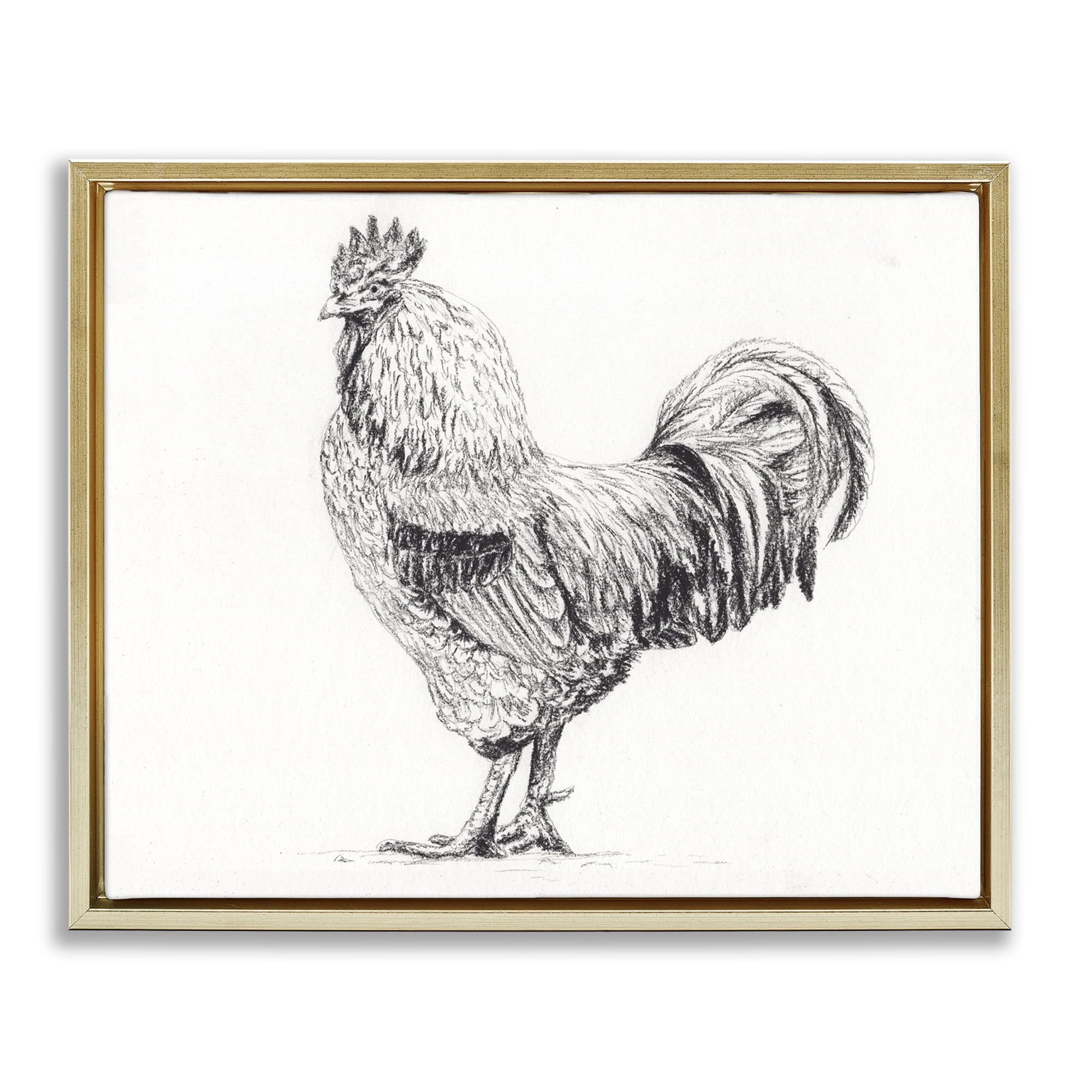 Stupell Industries Rooster in Charcoal Gold Framed Floater Canvas Wall Art, design by Leah Noel Art