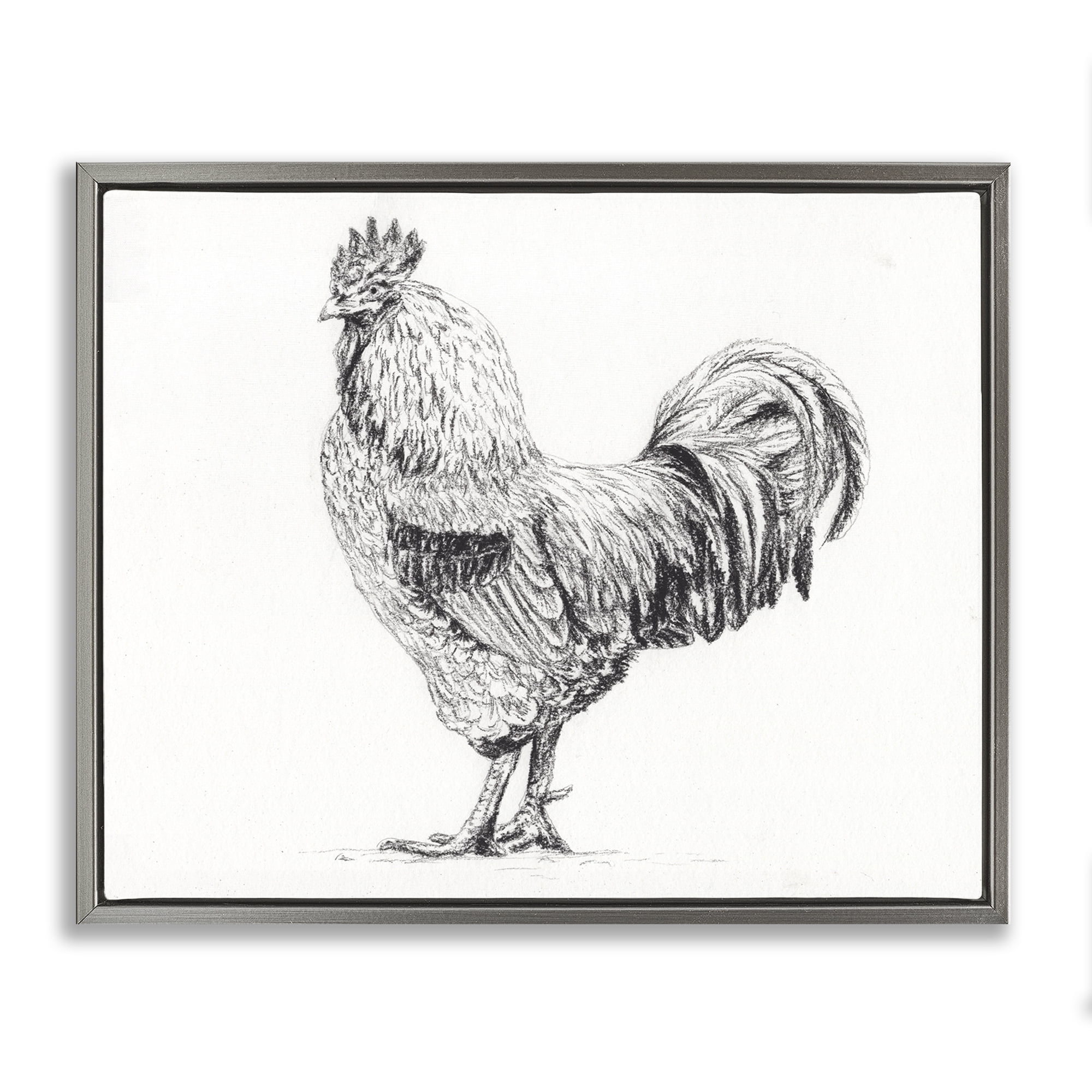 Stupell Industries Rooster in Charcoal Gray Framed Floater Canvas Wall Art, design by Leah Noel Art