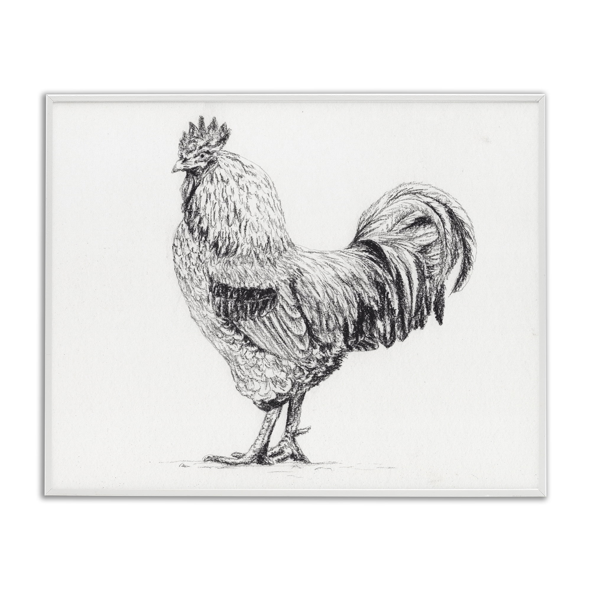 Stupell Industries Rooster in Charcoal White Framed Giclee Art, design by Leah Noel Art