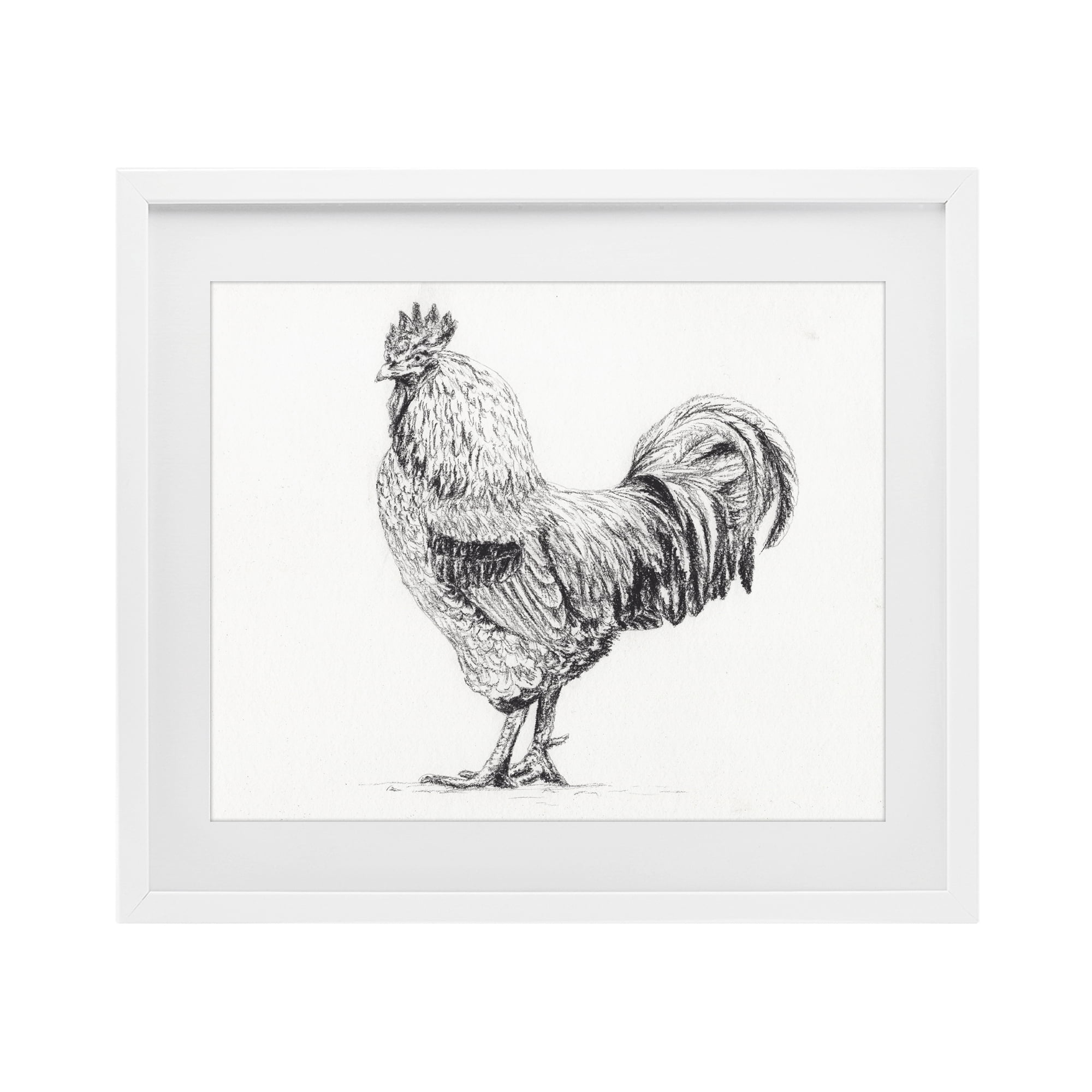 Stupell Industries Rooster in Charcoal White Framed Print Under Glass, design by Leah Noel Art