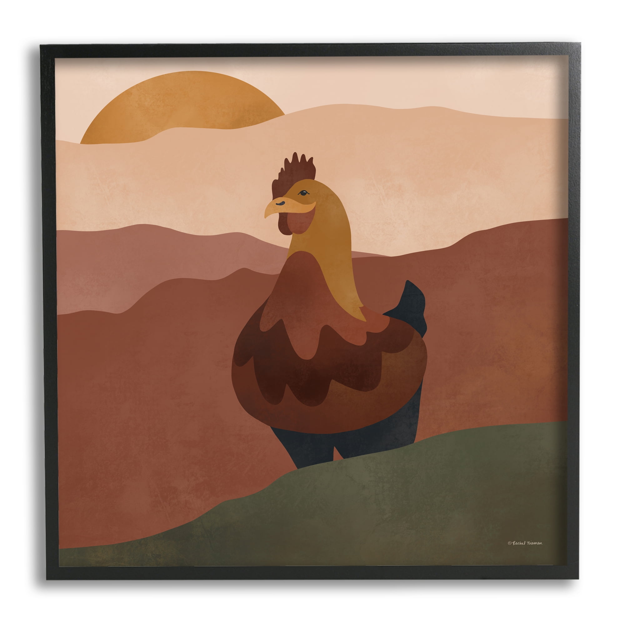 Stupell Industries Rooster in Nature Animals & Insects Painting Black Framed Art Print Wall Art, 17 x 17