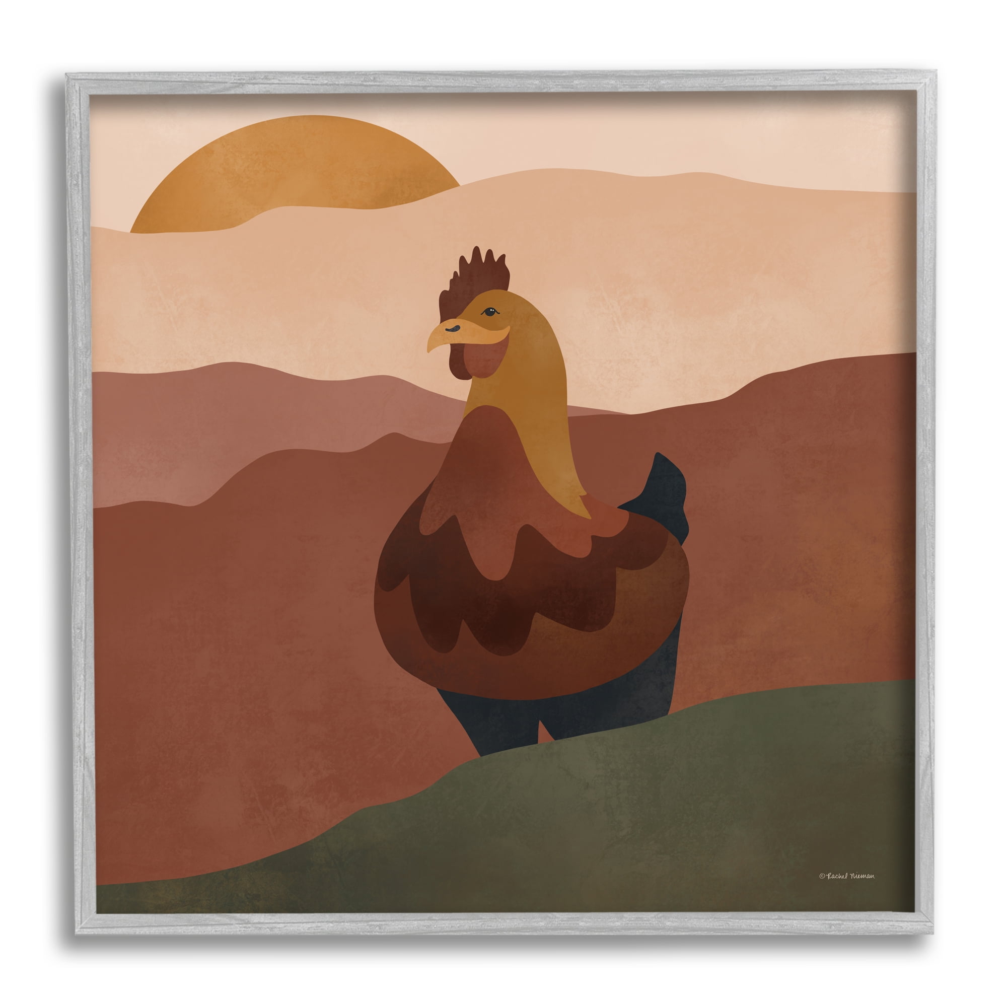 Stupell Industries Rooster in Nature Animals & Insects Painting Gray Framed Art Print Wall Art, 12 x 12