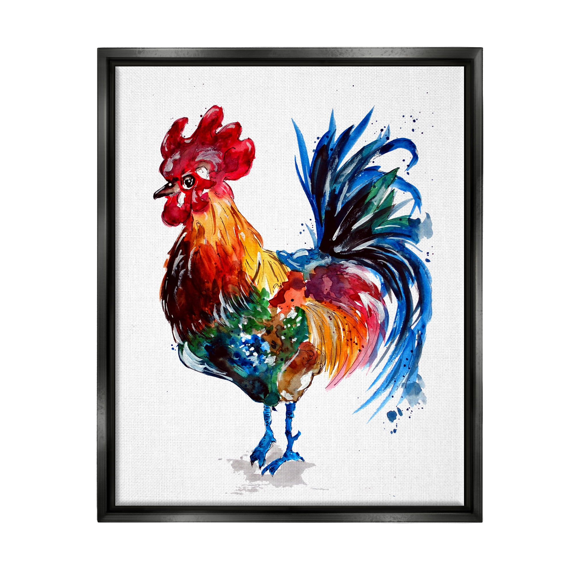 Stupell Industries Rooster with Modern Splash Animals & Insects Painting Black Floater Framed Art Print Wall Art, 17 x 21
