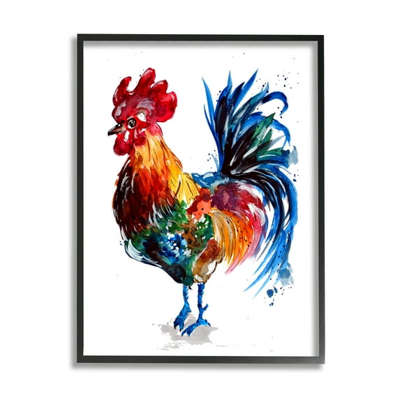 Stupell Industries Rooster with Modern Splash Animals & Insects Painting Black Framed Art Print Wall Art, 11 x 14
