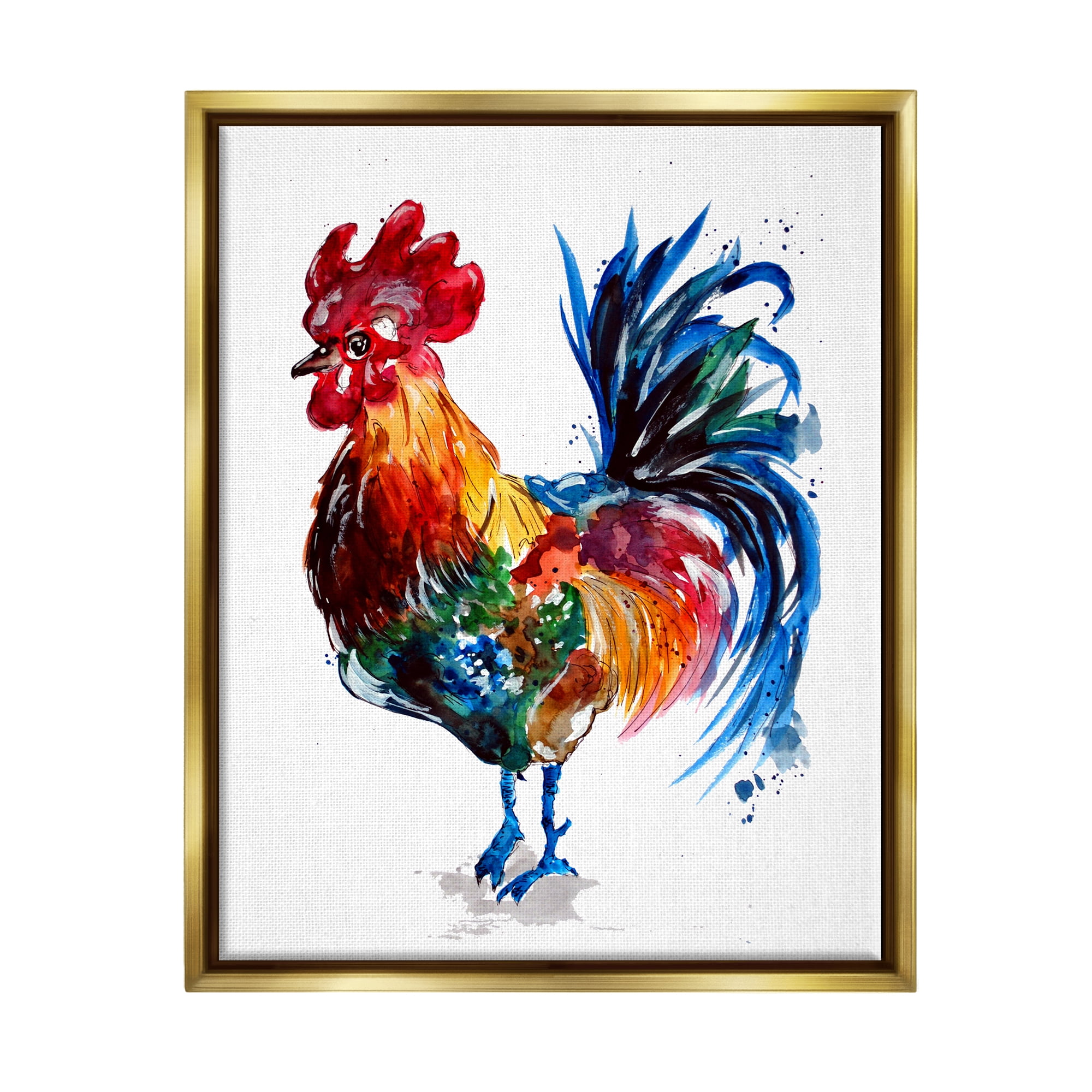Stupell Industries Rooster with Modern Splash Animals & Insects Painting Gold Floater Framed Art Print Wall Art, 25 x 31