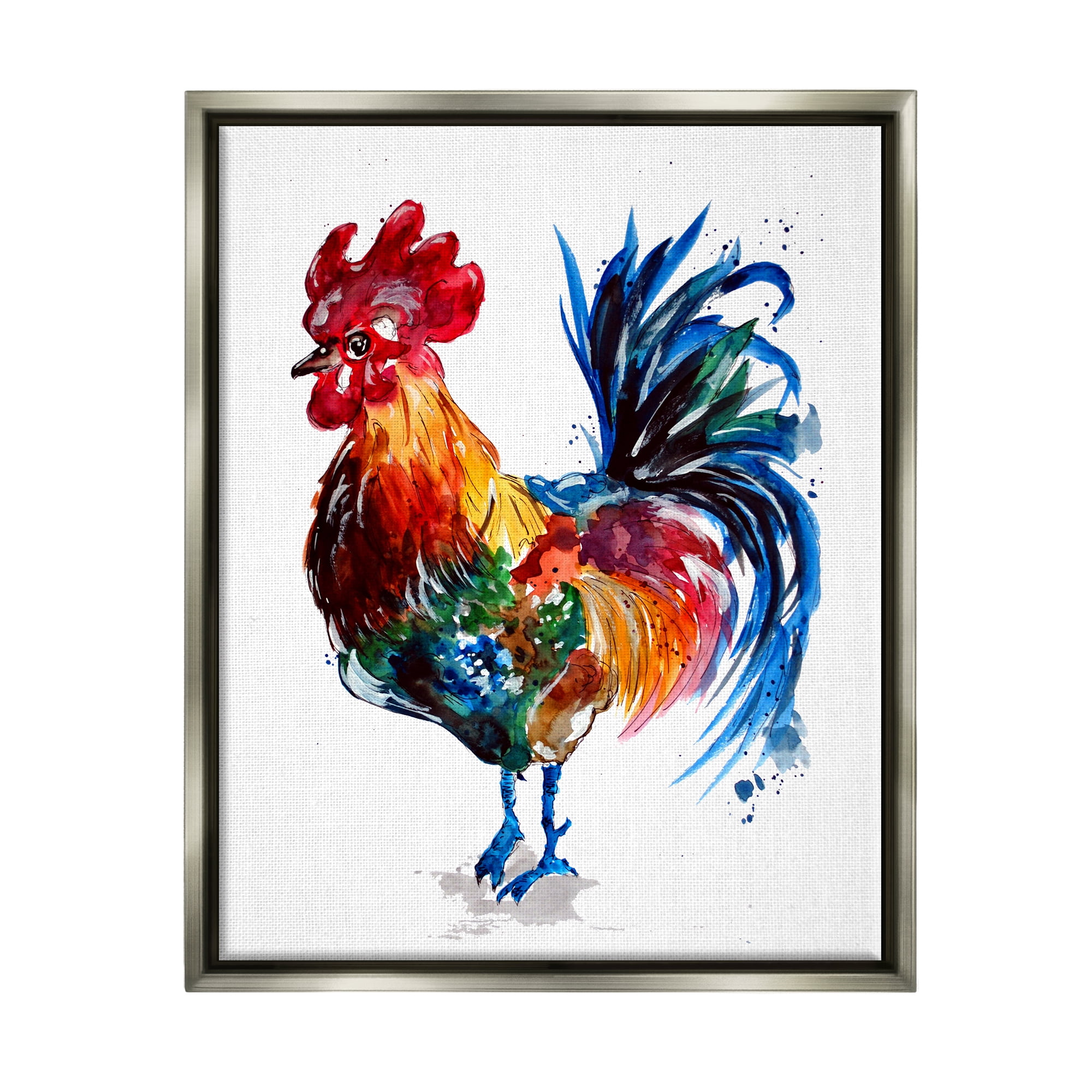 Stupell Industries Rooster with Modern Splash Animals & Insects Painting Gray Floater Framed Art Print Wall Art, 25 x 31