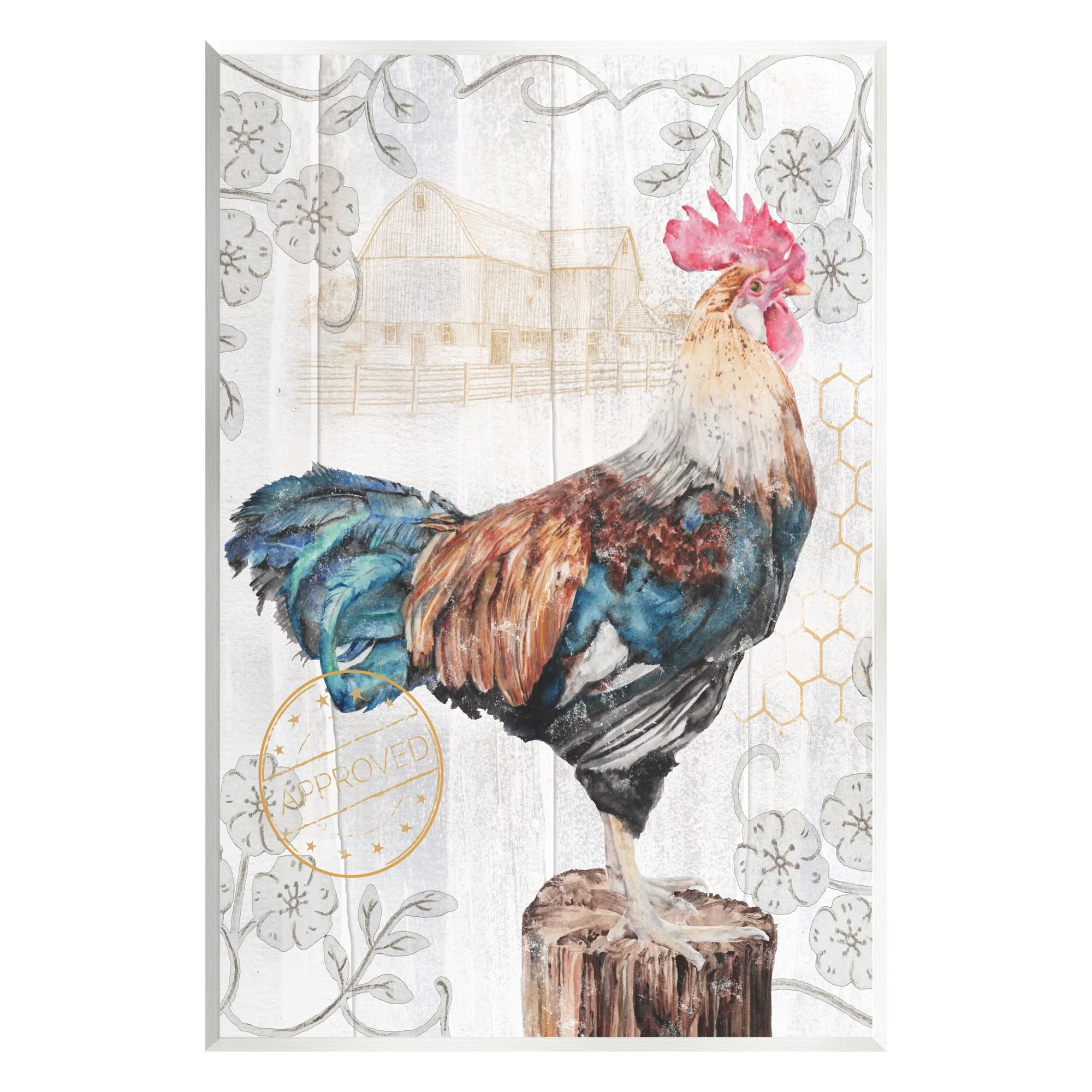 Stupell Industries Rooster with Vintage Pattern Animals & Insects Painting Unframed Art Print Wall Art, 13 x 19