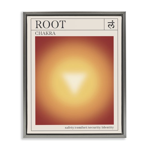 Stupell Industries Root Chakra Meditation Spiritual Painting Gray Floater Framed Canvas Art Print Wall Art, 17 x 21