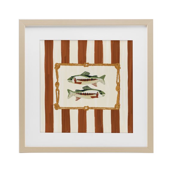 Stupell Industries Rope Bordered Fish Birch Framed Print Under Glass design by Veronica Lara, 13 x 13