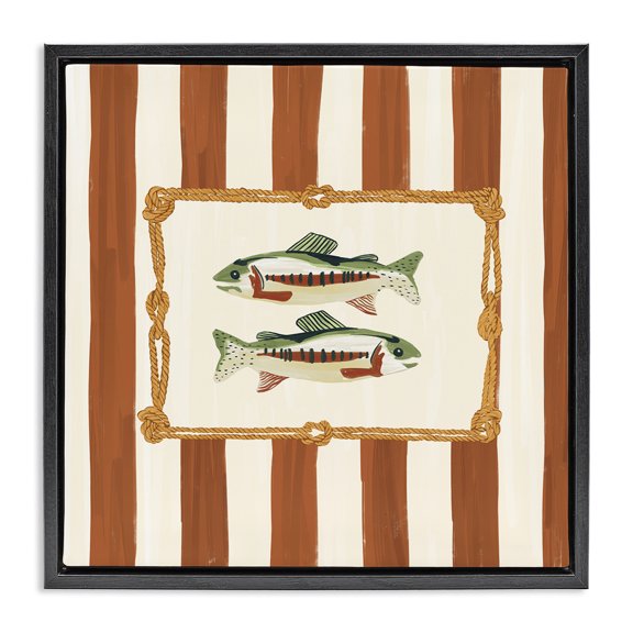 Stupell Industries Rope Bordered Fish Black Framed Floater Canvas Wall Art design by Veronica Lara, 18 x 18